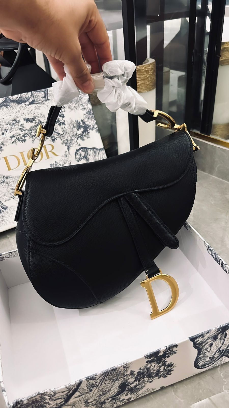 Buy First Copy Christian Dior Leather Saddle Bag Full Black
