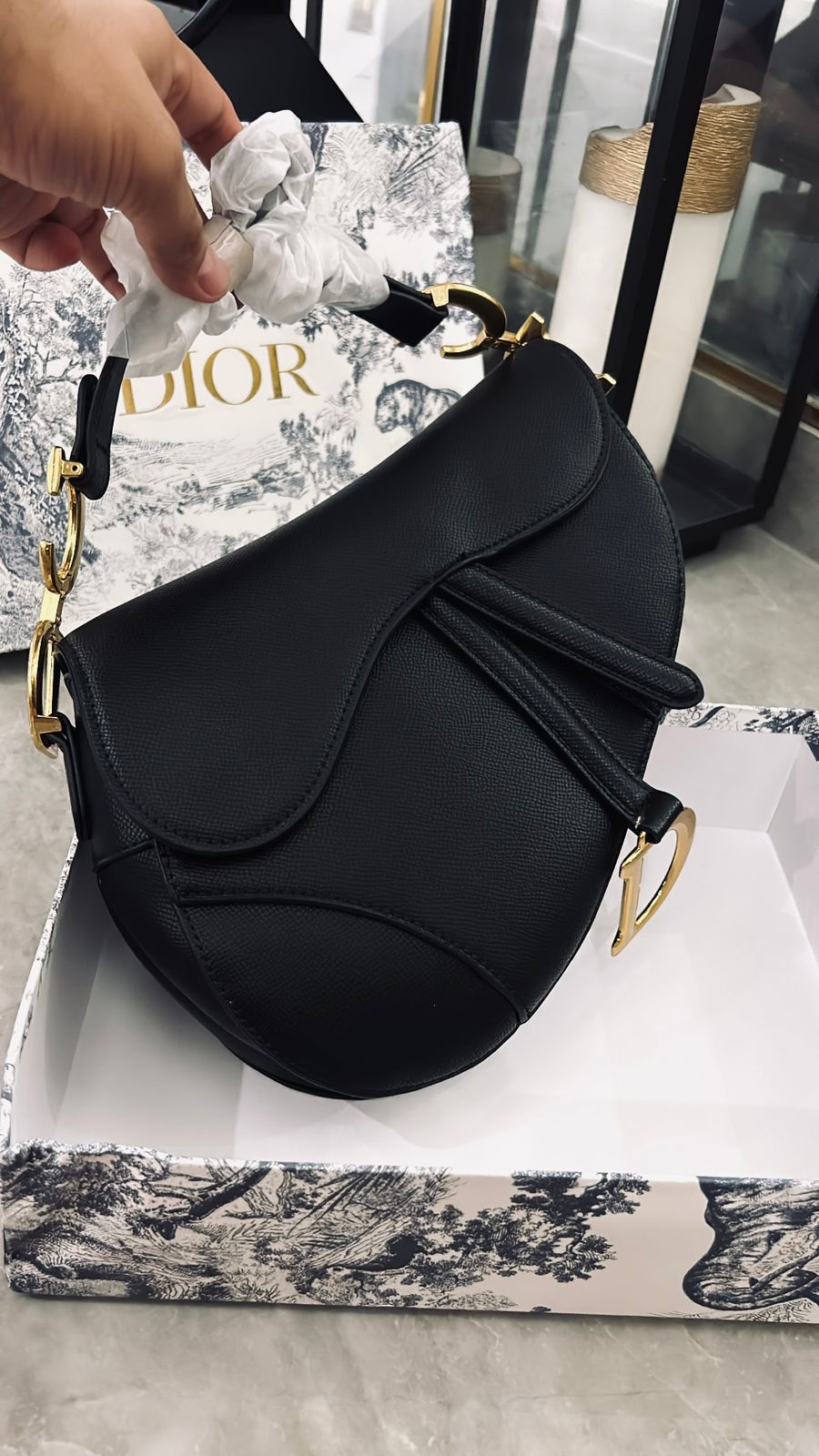 Buy First Copy Christian Dior Leather Saddle Bag Full Black
