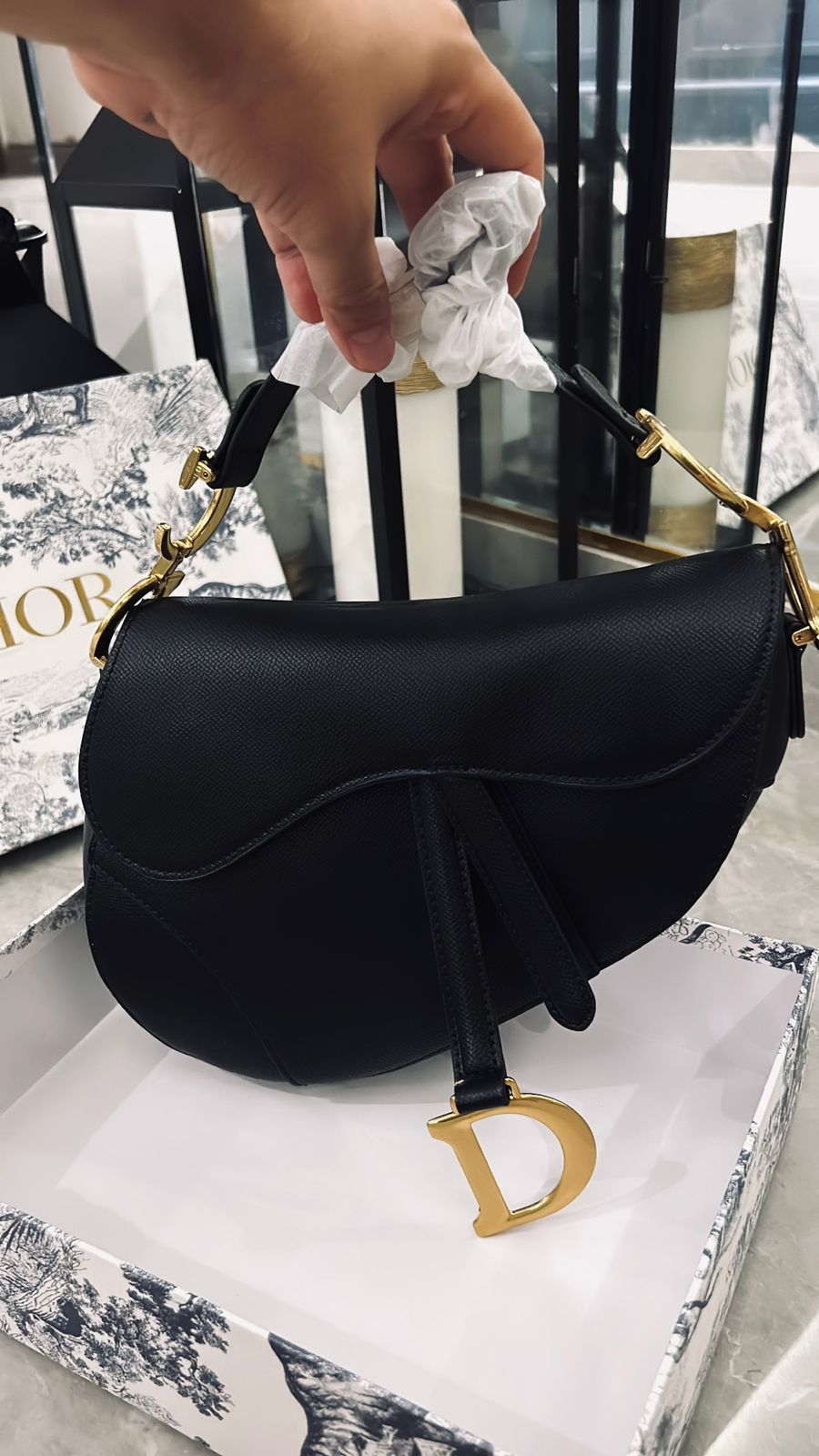 Buy First Copy Christian Dior Leather Saddle Bag Full Black