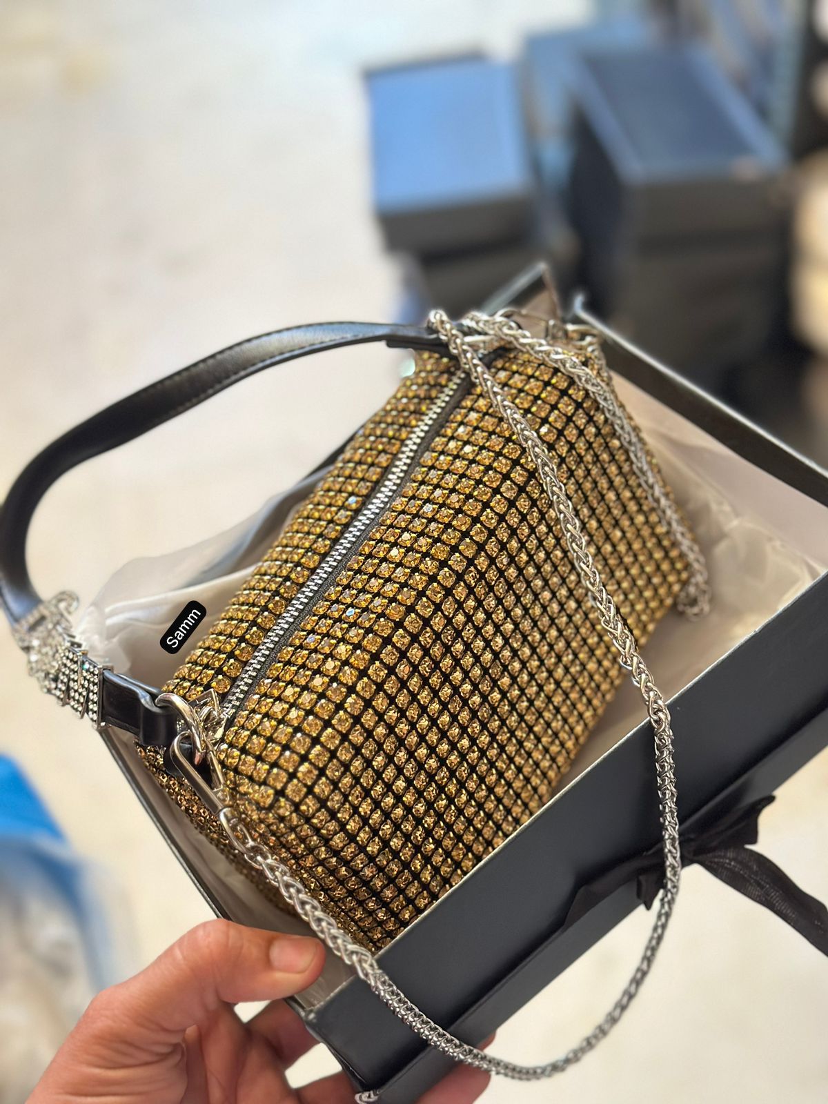 Buy First Copy Wang Diamond Coated Sling Bags