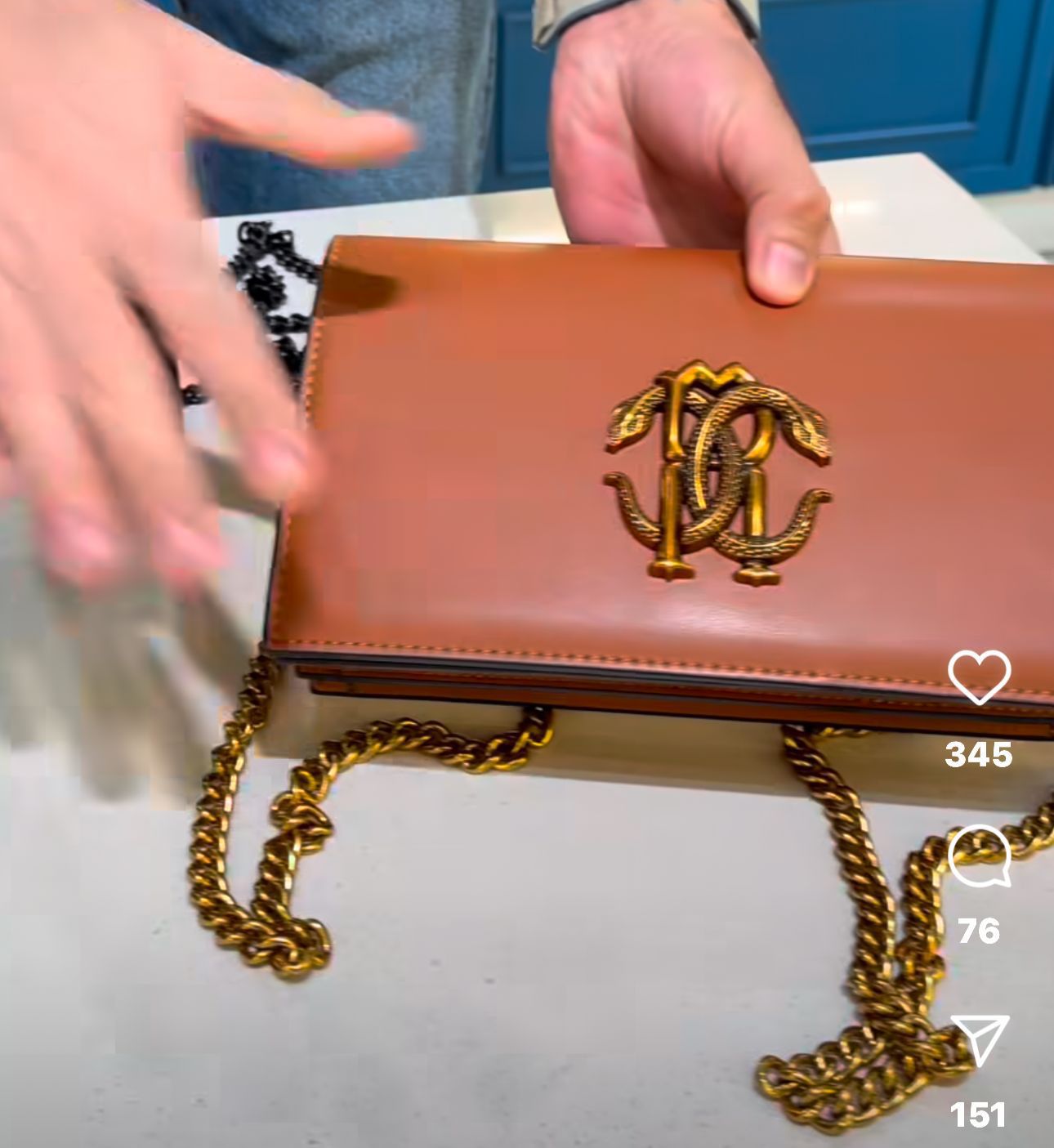 Buy First Copy Roberto Cavalli Monogram Plaque Full Front Flap Shoulder Bag
