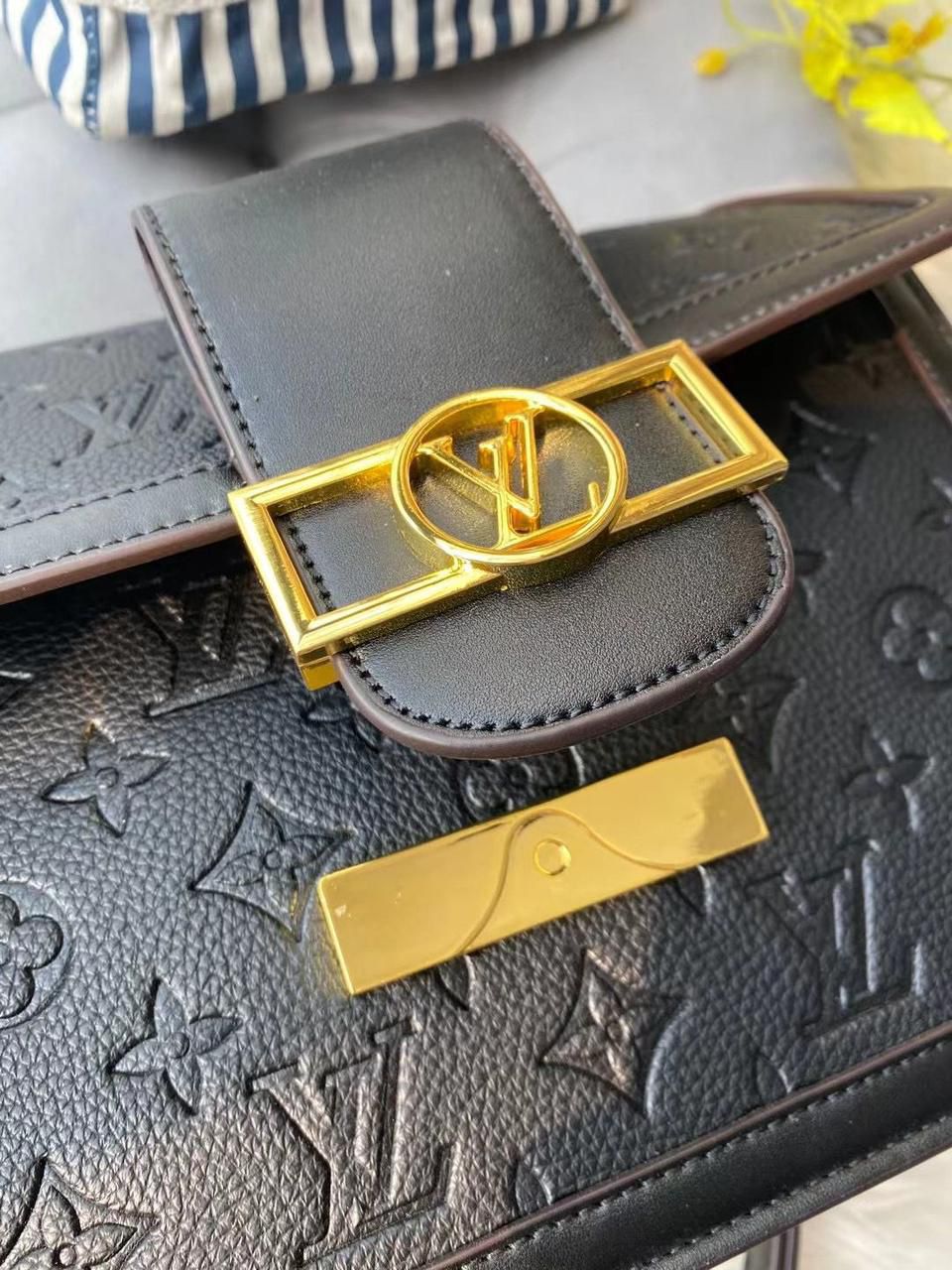 Buy First Copy Louis Vuitton Dauphine Black Embossed Sling Bag