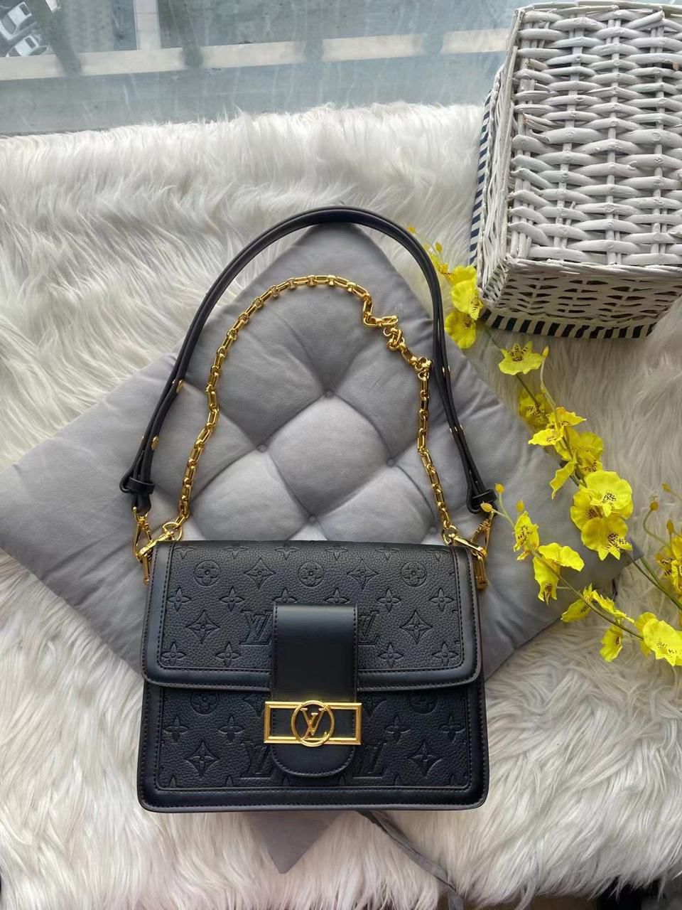 Buy First Copy Louis Vuitton Dauphine Black Embossed Sling Bag