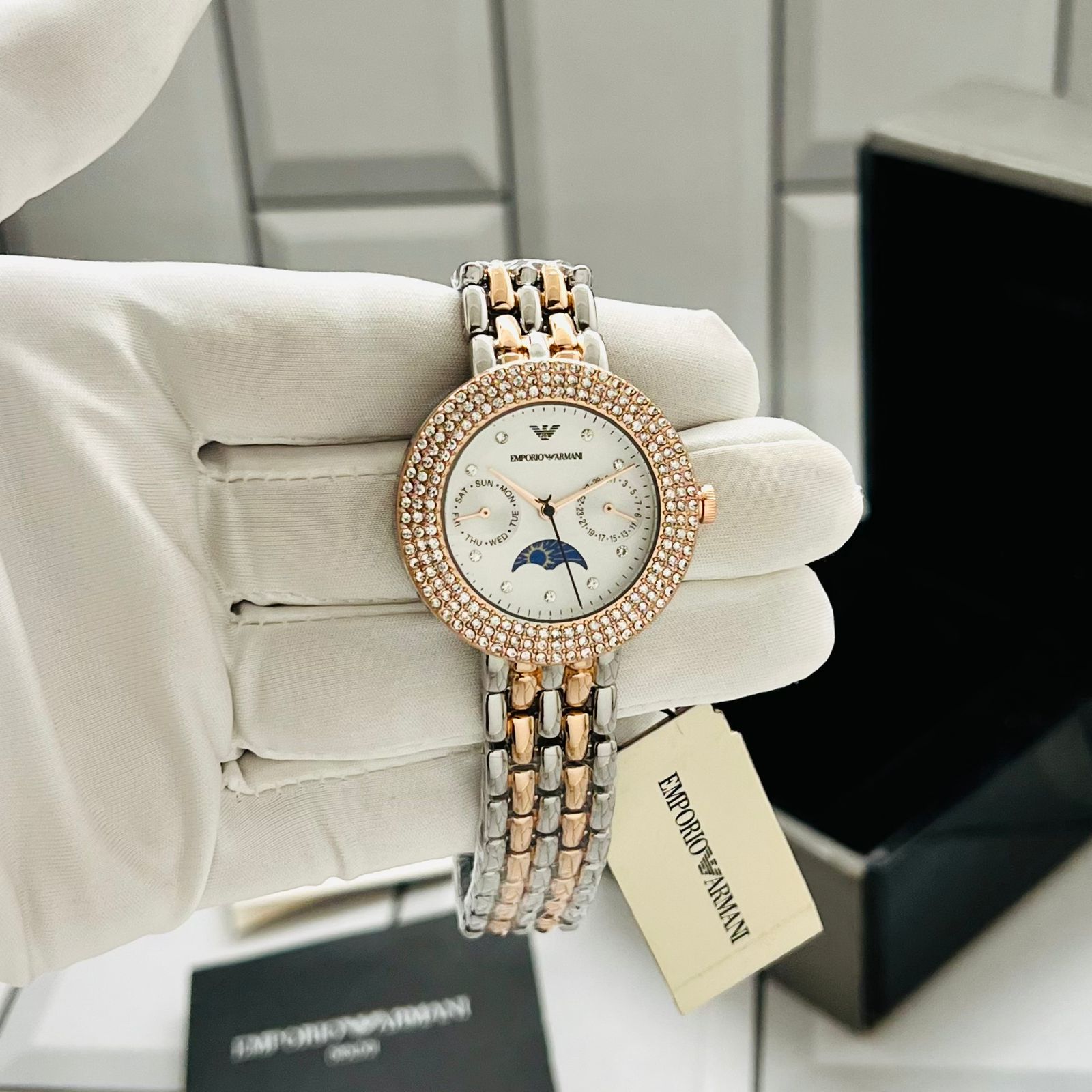 Buy First Copy Emporio Armani Rosa Sun Moon Multifunction Watch For Women Ar11462 - Master Quality 7A Mirror at Lowest Price Online India