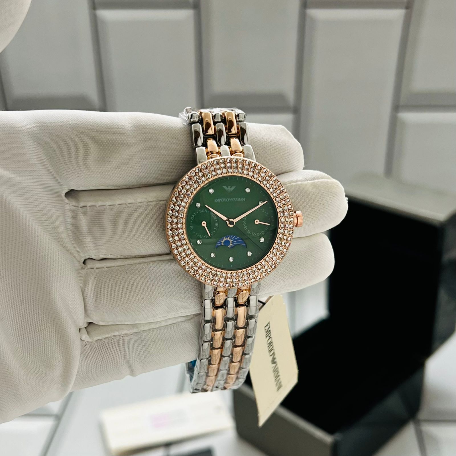 Buy First Copy Emporio Armani Rosa Sun Moon Multifunction Watch For Women Ar11462 - Master Quality 7A Mirror at Lowest Price Online India