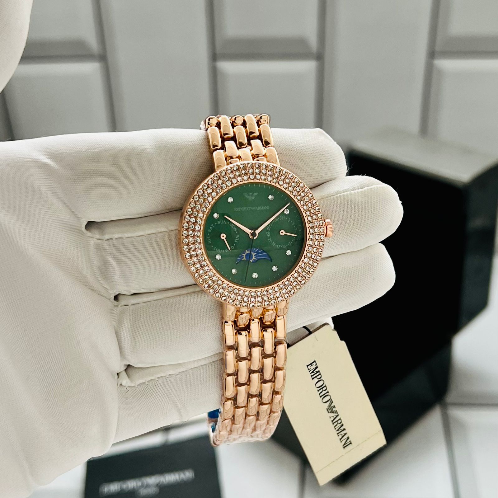 Buy First Copy Emporio Armani Rosa Sun Moon Multifunction Watch For Women Ar11462 - Master Quality 7A Mirror at Lowest Price Online India
