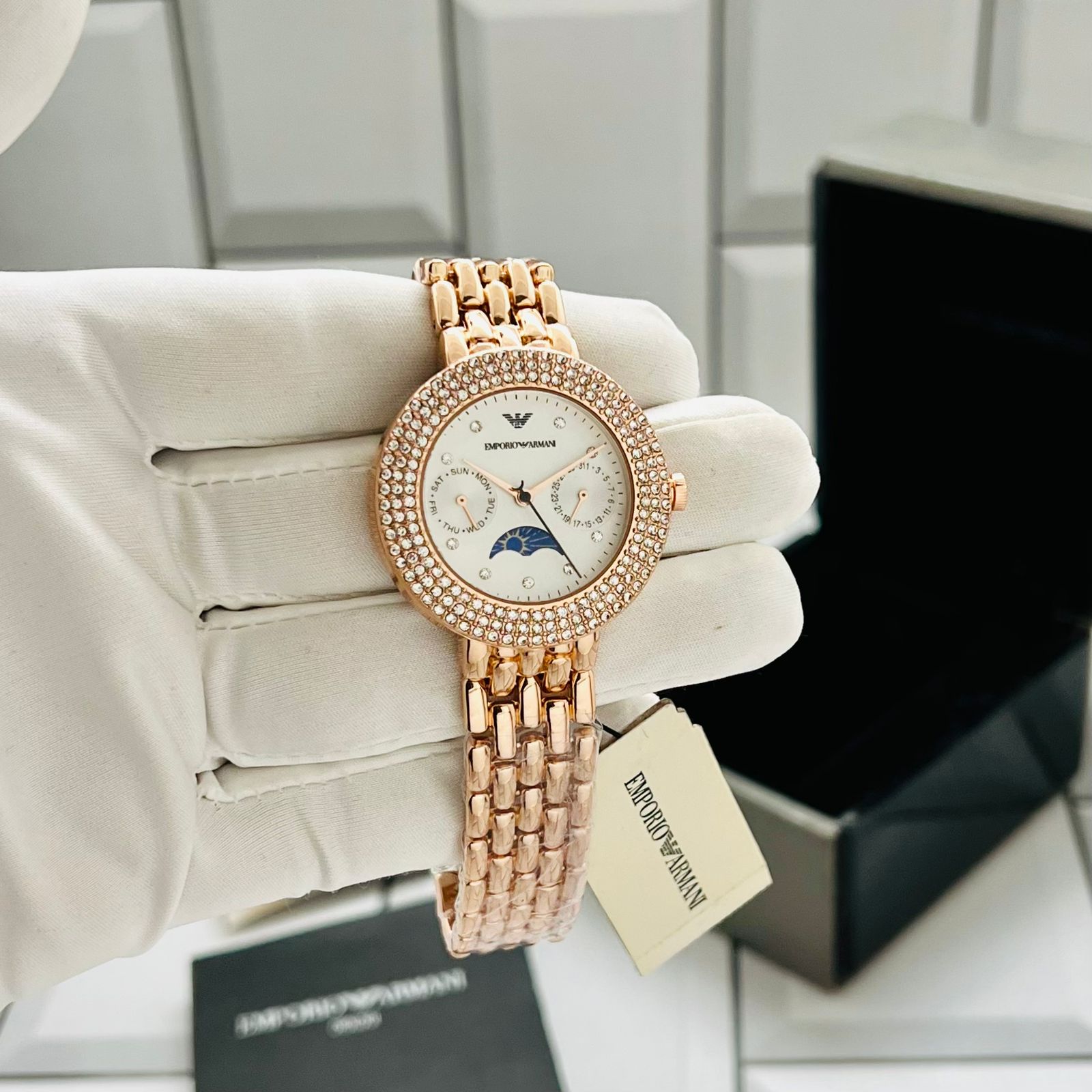 Buy First Copy Emporio Armani Rosa Sun Moon Multifunction Watch For Women Ar11462 - Master Quality 7A Mirror at Lowest Price Online India