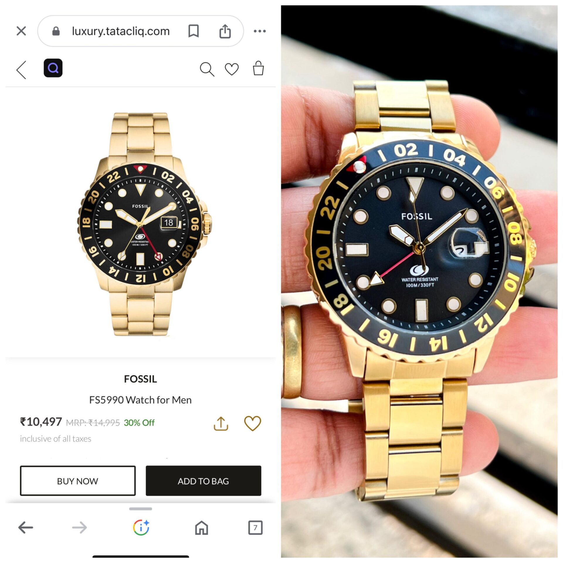 Buy First Copy Fossil Gmt Men’s Quartz Watch 44mm - Master Quality 7A Mirror at Lowest Price Online India