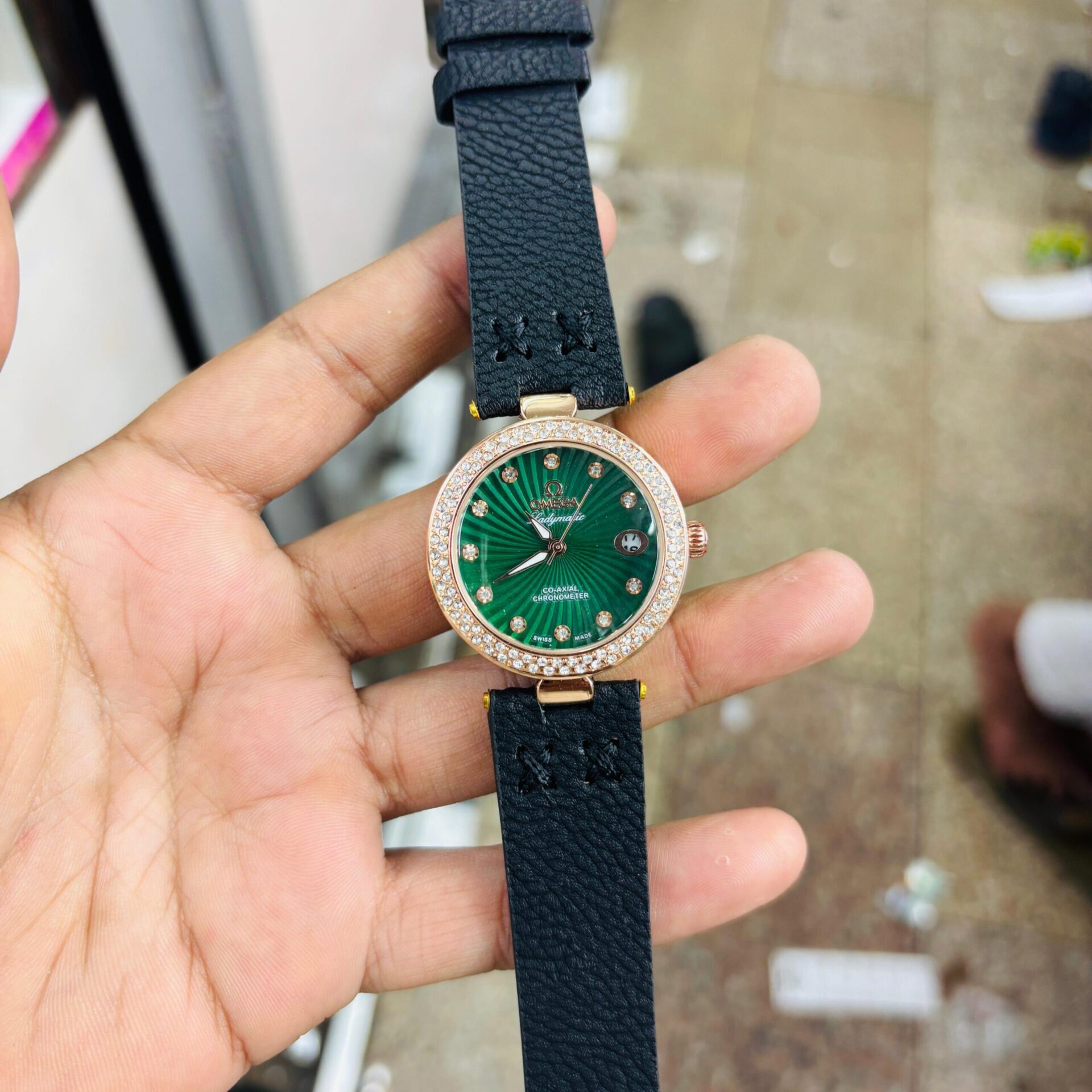 Buy First Copy Omega Ladies Leather Strap Quartz Watch - Master Quality 7A Mirror at Lowest Price Online India