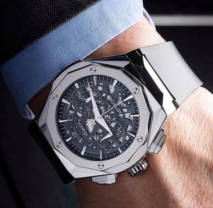 Buy First Copy Hublot Skeleton Dial With Silver Body & Fiber Strap Men’s Chronogrph Watch - Master Quality 7A Mirror at Lowest Price Online India