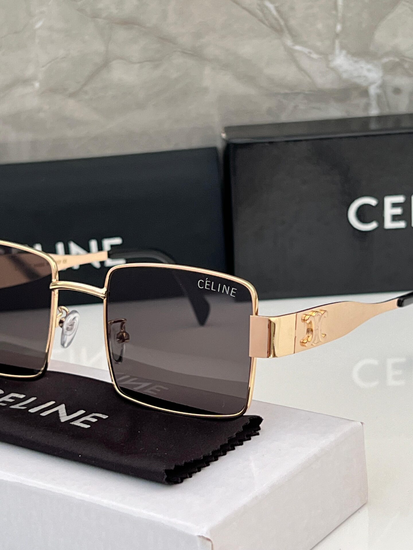 Buy First Copy Celine Luxury Square Sunglasses with Gold Frame and Black Lenses - Master Quality 7A Mirror at Lowest Price Online India