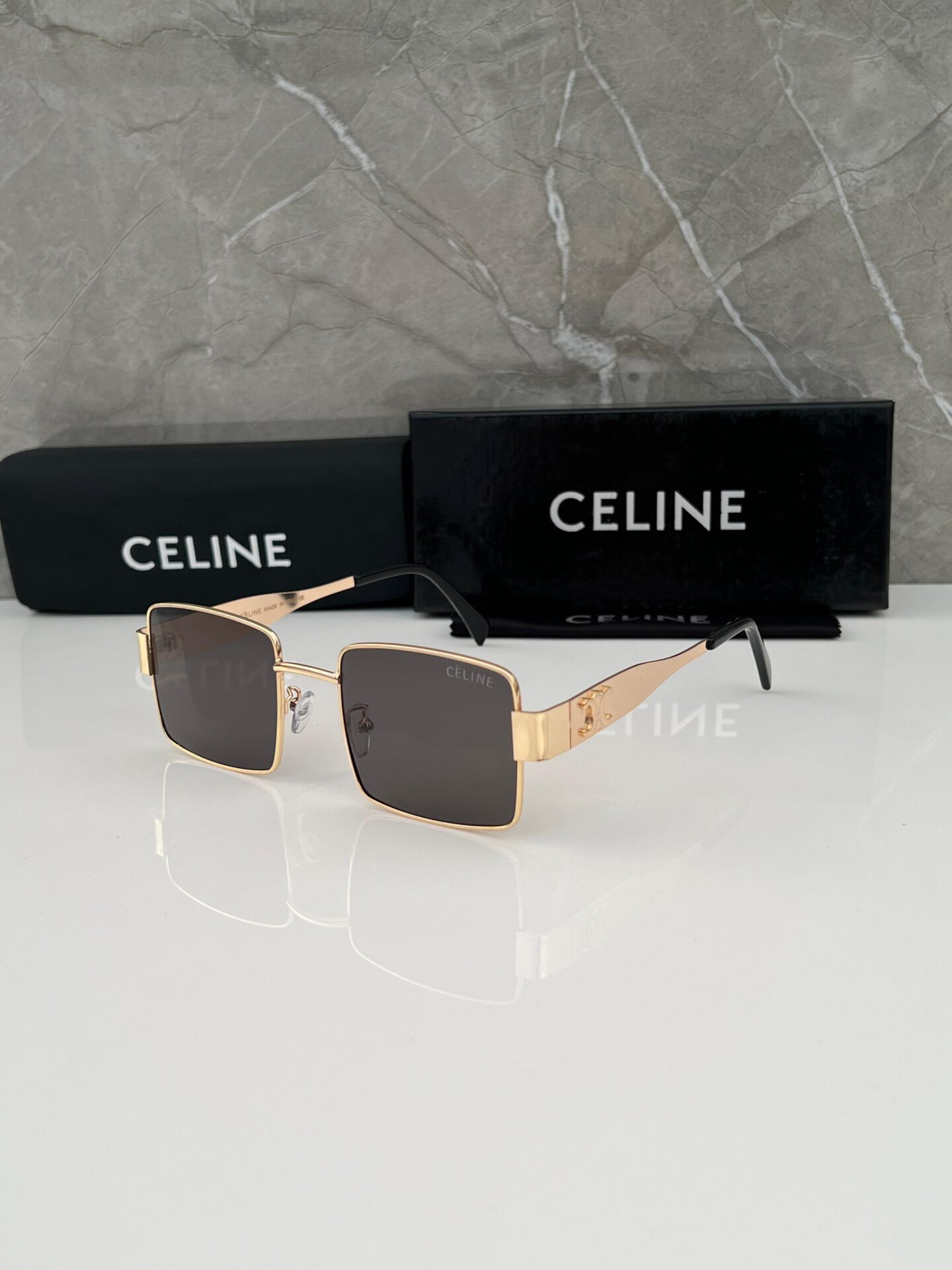 Buy First Copy Celine Luxury Square Sunglasses with Gold Frame and Black Lenses - Master Quality 7A Mirror at Lowest Price Online India