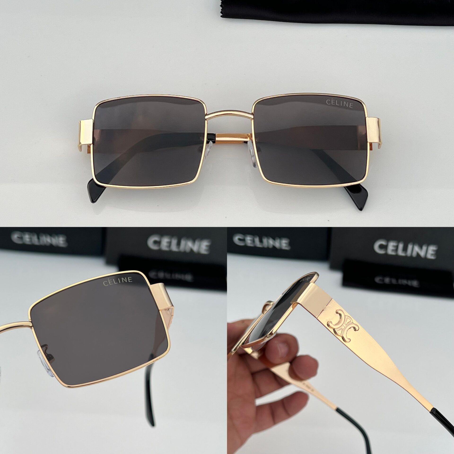 Buy First Copy Celine Luxury Square Sunglasses with Gold Frame and Black Lenses - Master Quality 7A Mirror at Lowest Price Online India