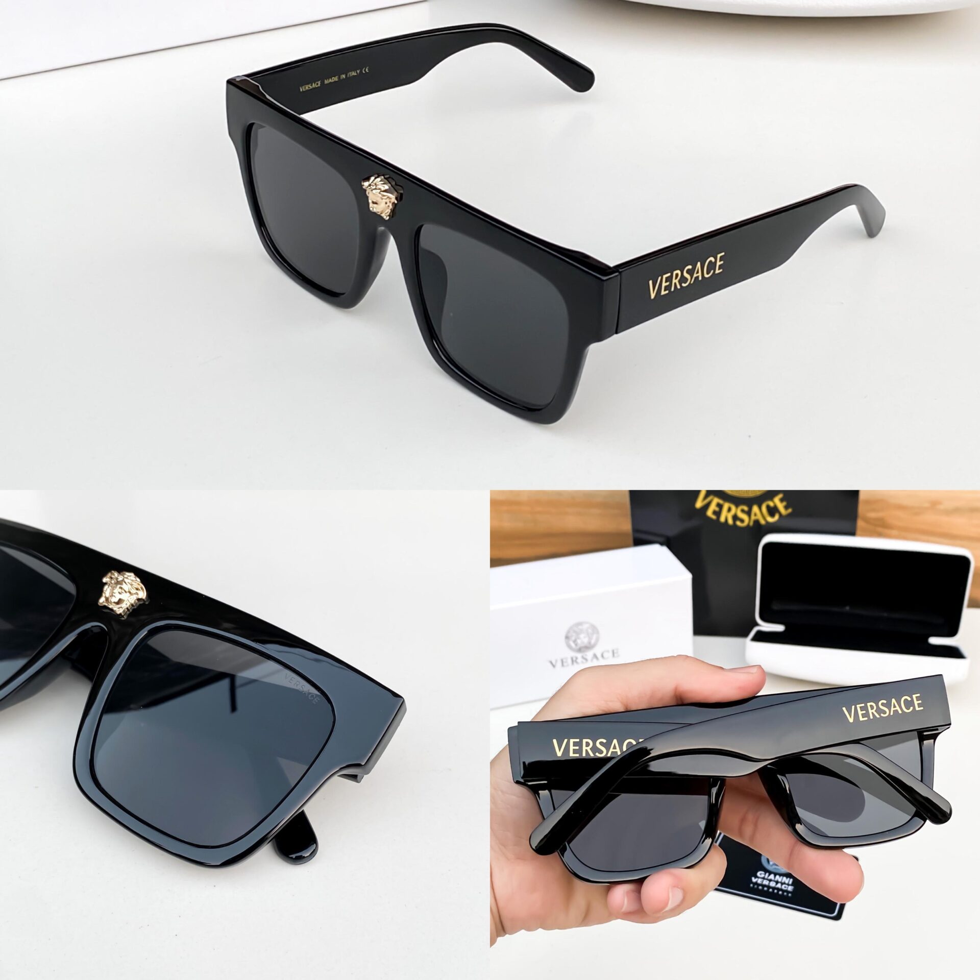 Buy First Copy Versace Rectangular Sunglasses with Gold Medusa Logo - Master Quality 7A Mirror at Lowest Price Online India