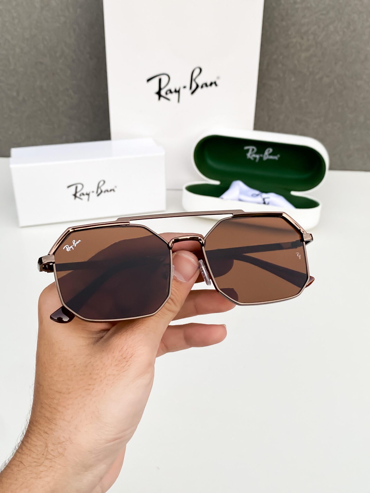 Buy First Copy Ray-Ban Stylish Hexagonal Sunglasses with Brown Lenses - Master Quality 7A Mirror at Lowest Price Online India
