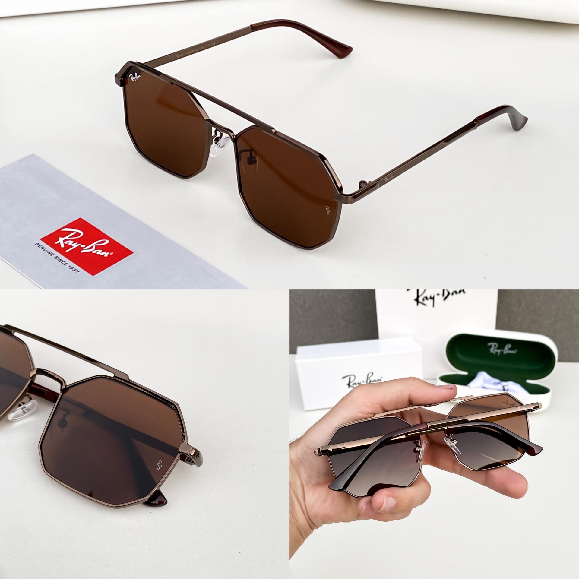 Buy First Copy Ray-Ban Stylish Hexagonal Sunglasses with Brown Lenses - Master Quality 7A Mirror at Lowest Price Online India