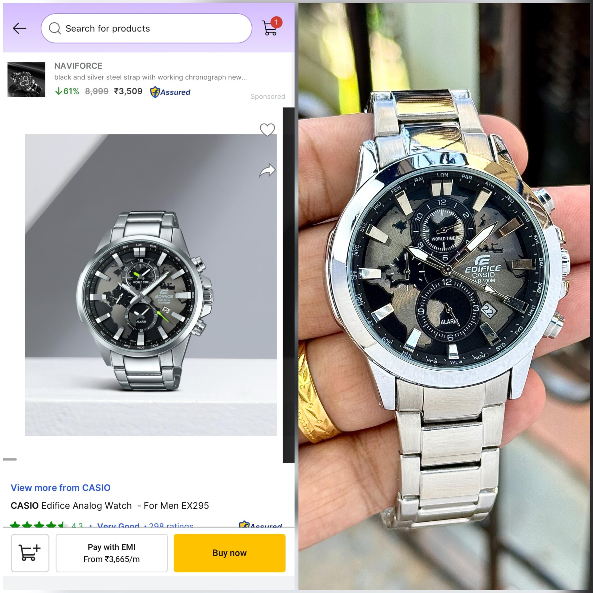 Buy First Copy Casio Edifice EFR-303 World Map Chronograph Watch - Master Quality 7A Mirror at Lowest Price Online India