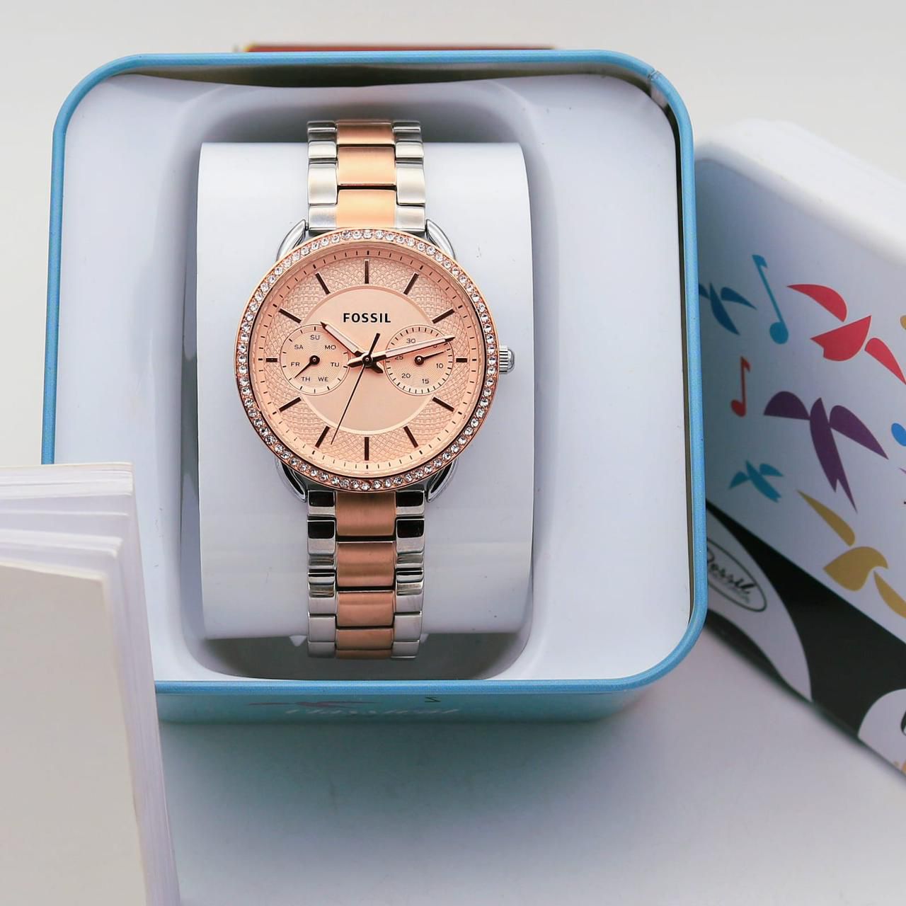 Buy First Copy Fossil Tailor Two-Tone Crystallized Women Watch 35mm - Master Quality 7A Mirror at Lowest Price Online India