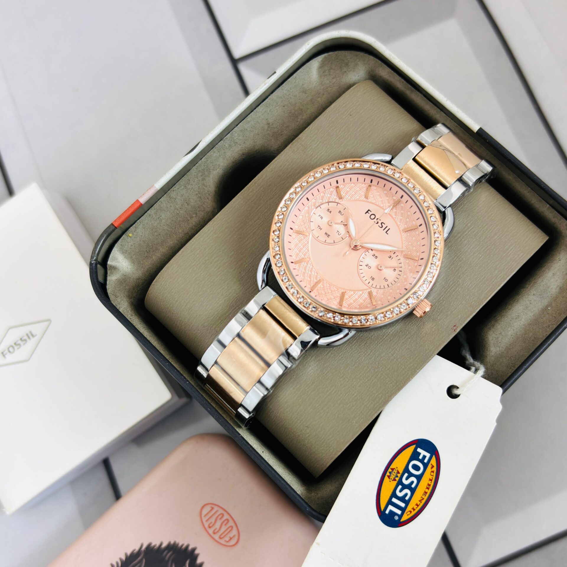 Buy First Copy Fossil Tailor Two-Tone Crystallized Women Watch 35mm - Master Quality 7A Mirror at Lowest Price Online India