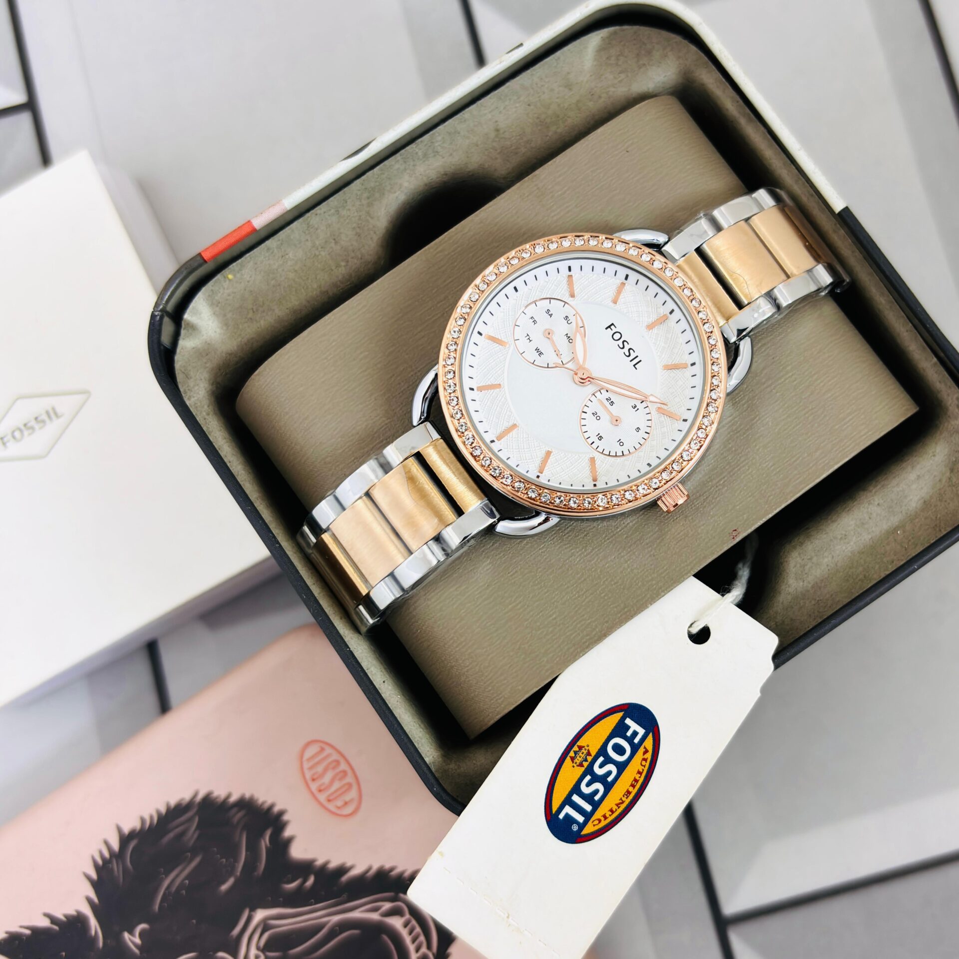 Buy First Copy Fossil Tailor Two-Tone Crystallized Women Watch 35mm - Master Quality 7A Mirror at Lowest Price Online India