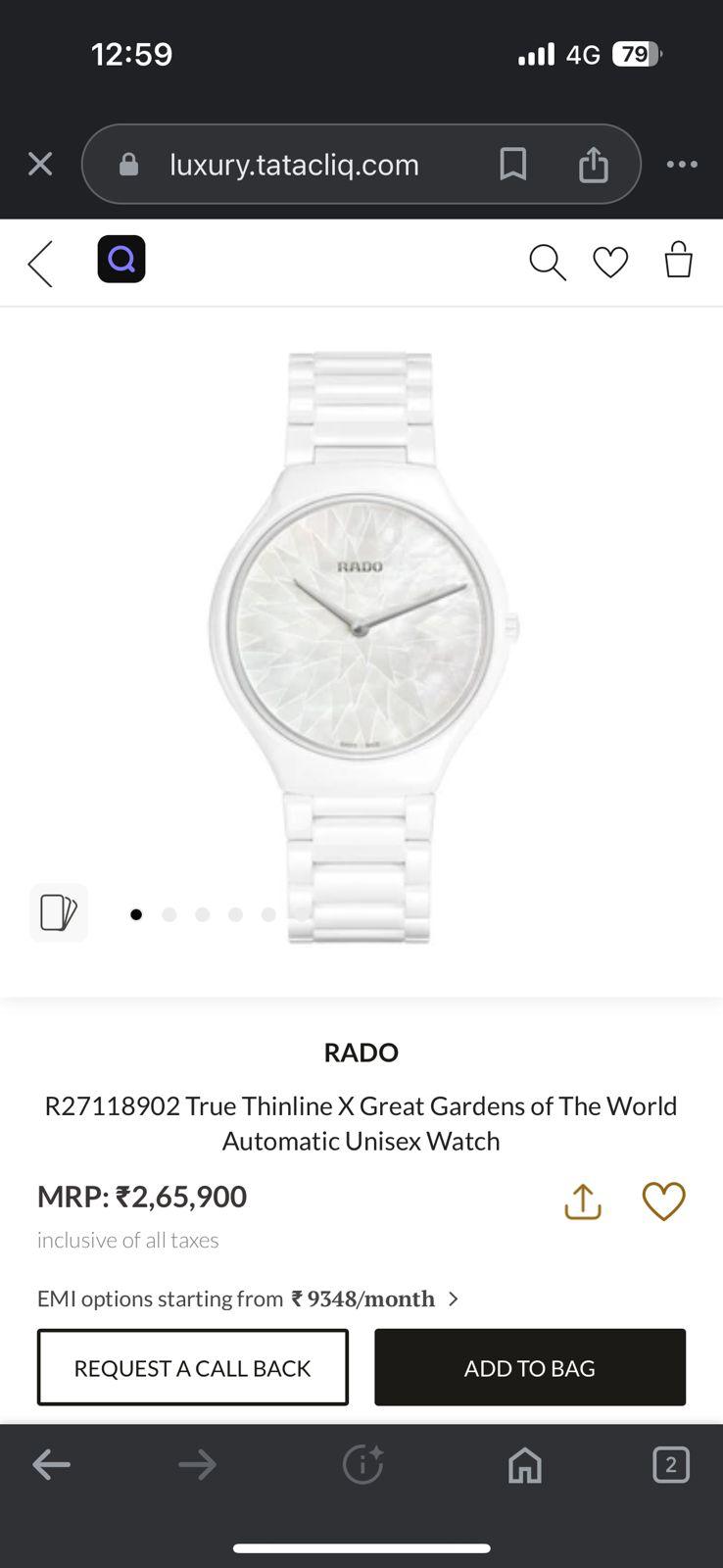 Buy First Copy Rado True Thinline x Great Gardens of the World Watch – R27113152 34mm (White) - Master Quality 7A Mirror at Lowest Price Online India