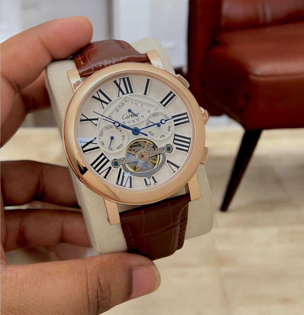 Buy First Copy Cartier Skeleton Chronograph Tourbillon Automatic Watch For Men - Master Quality 7A Mirror at Lowest Price Online India