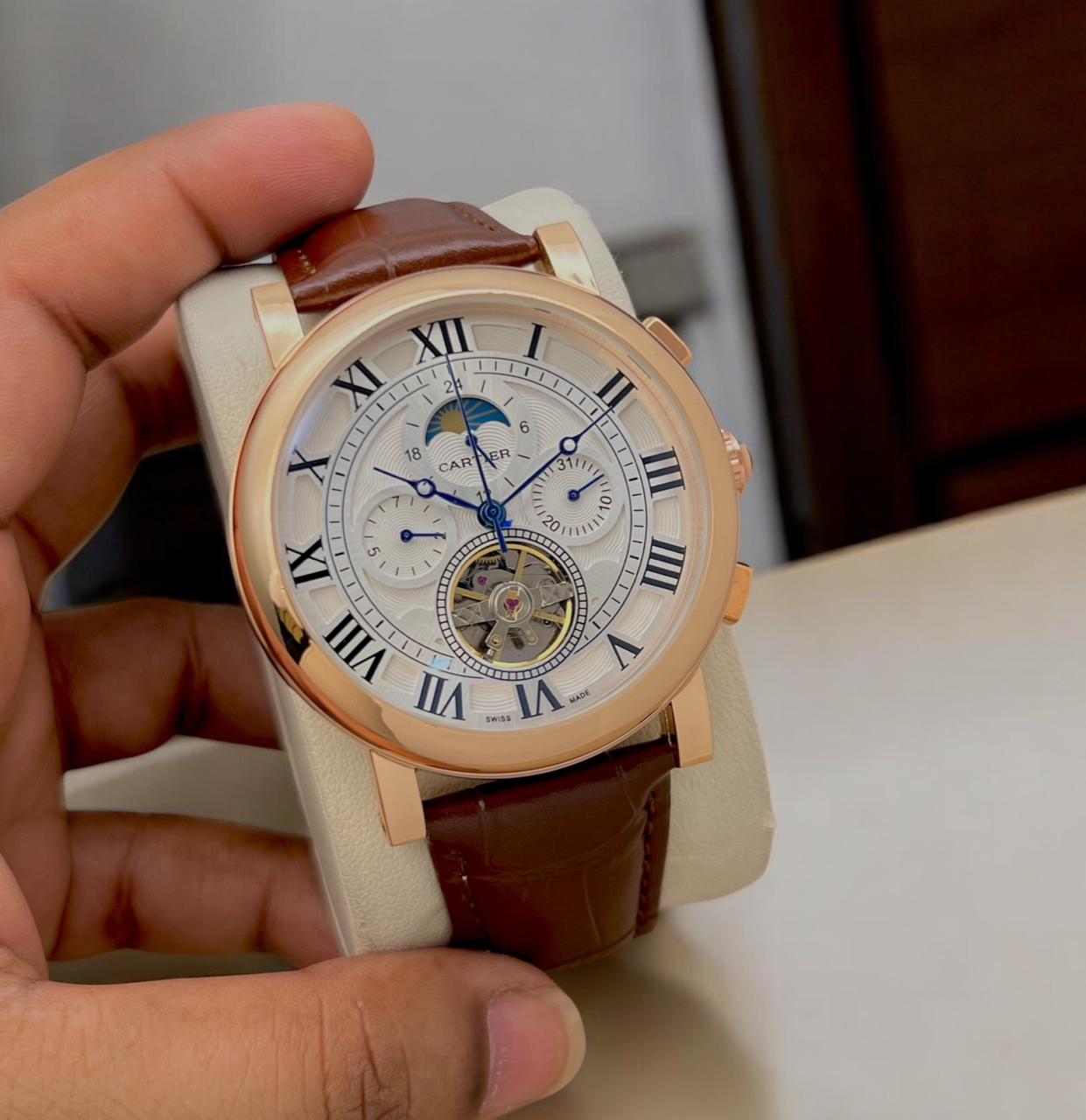 Buy First Copy Cartier Skeleton Chronograph Tourbillon Automatic Watch For Men - Master Quality 7A Mirror at Lowest Price Online India