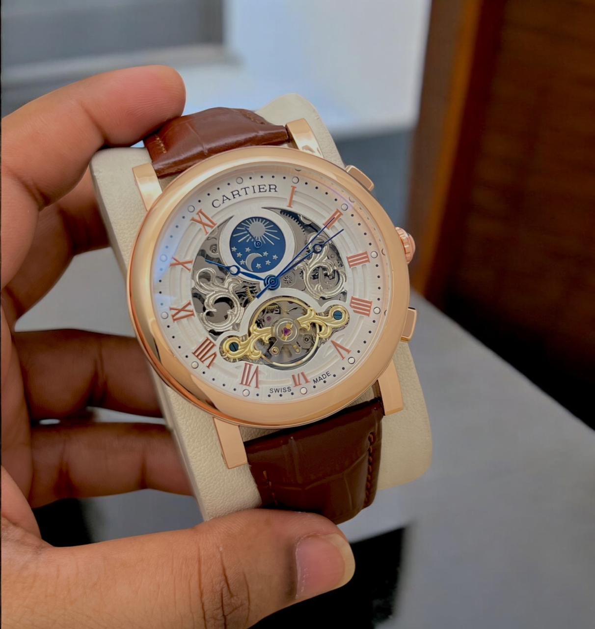 Buy First Copy Cartier Skeleton Chronograph Tourbillon Automatic Watch For Men - Master Quality 7A Mirror at Lowest Price Online India