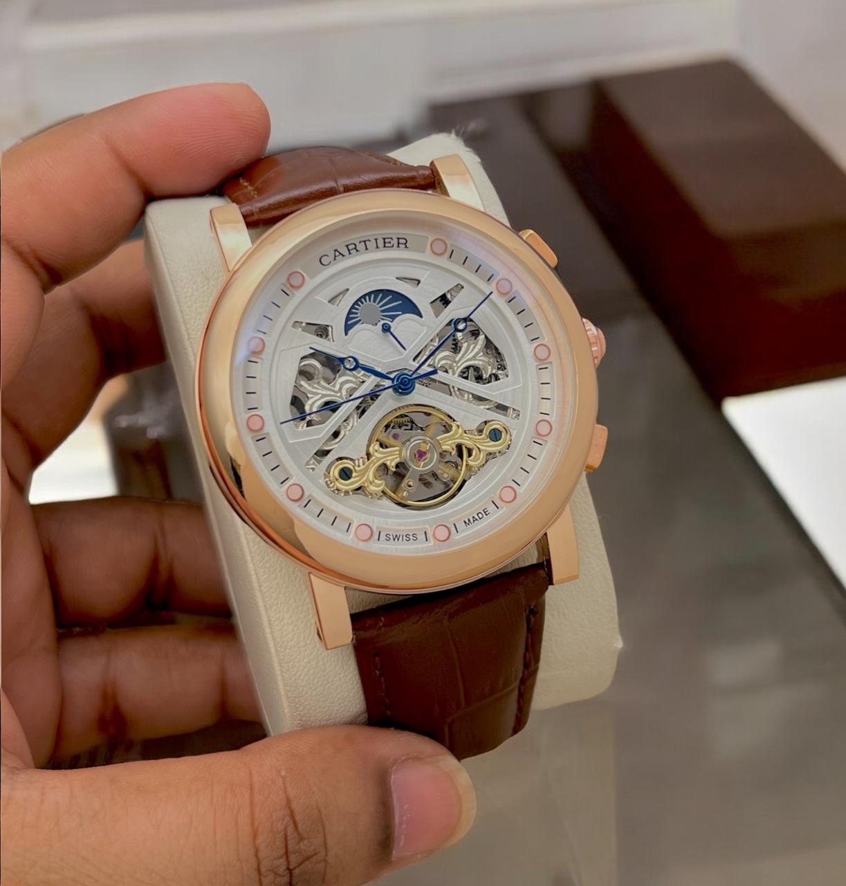 Buy First Copy Cartier Skeleton Chronograph Tourbillon Automatic Watch For Men - Master Quality 7A Mirror at Lowest Price Online India