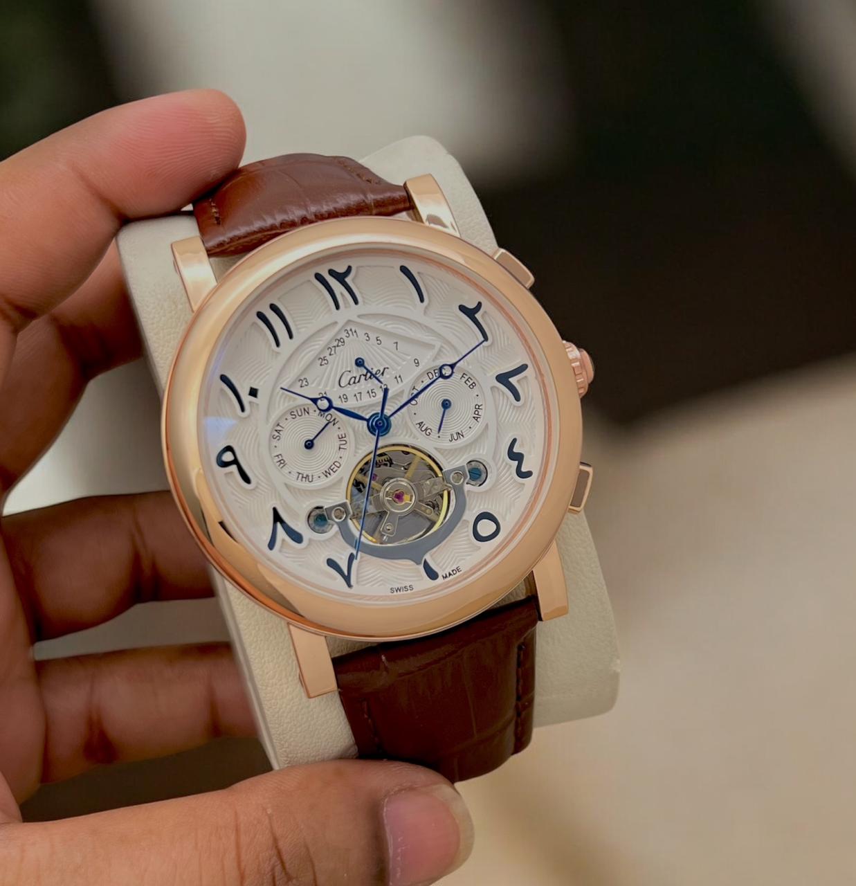 Buy First Copy Cartier Skeleton Chronograph Tourbillon Automatic Watch For Men - Master Quality 7A Mirror at Lowest Price Online India