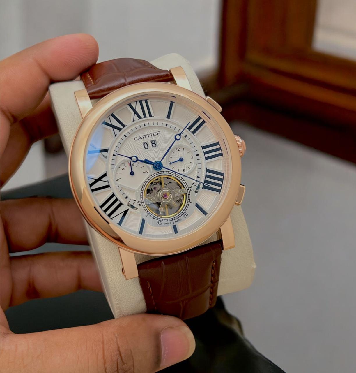 Buy First Copy Cartier Skeleton Chronograph Tourbillon Automatic Watch For Men - Master Quality 7A Mirror at Lowest Price Online India