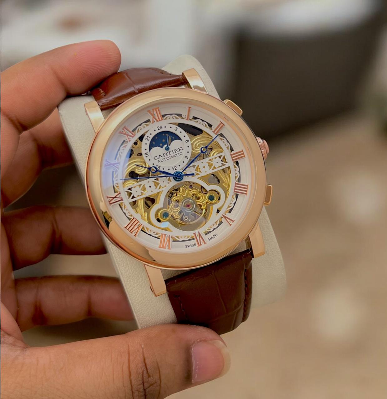 Buy First Copy Cartier Skeleton Chronograph Tourbillon Automatic Watch For Men - Master Quality 7A Mirror at Lowest Price Online India