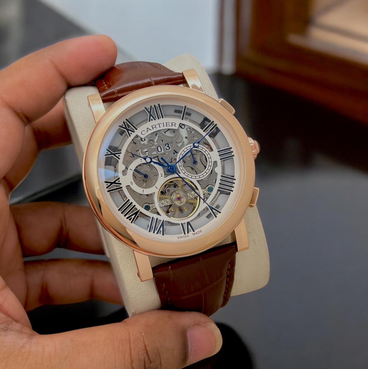 Buy First Copy Cartier Skeleton Chronograph Tourbillon Automatic Watch For Men - Master Quality 7A Mirror at Lowest Price Online India