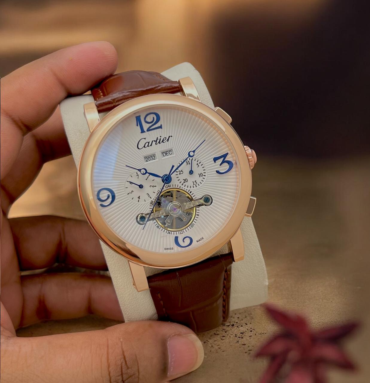 Buy First Copy Cartier Skeleton Chronograph Tourbillon Automatic Watch For Men - Master Quality 7A Mirror at Lowest Price Online India
