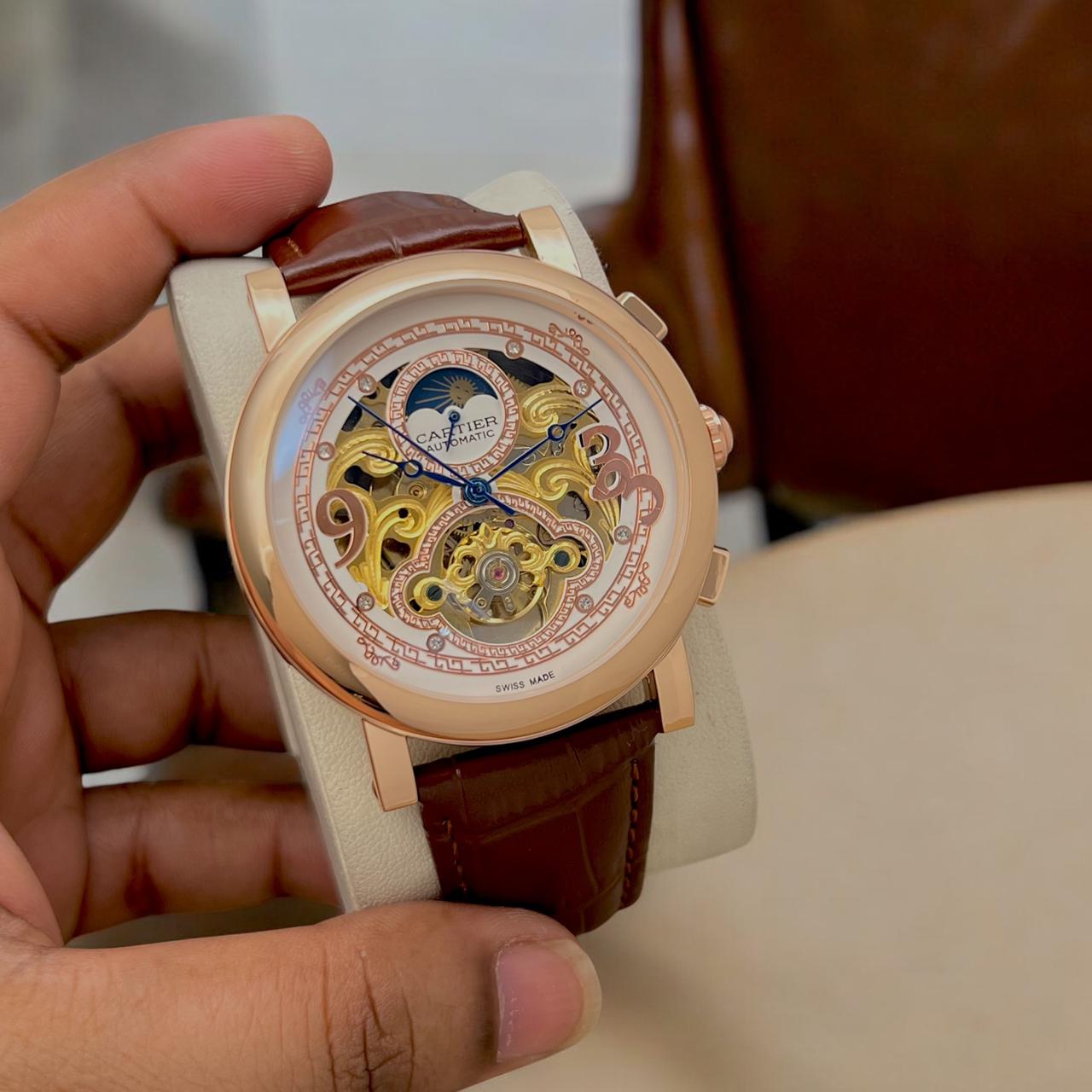 Buy First Copy Cartier Skeleton Chronograph Tourbillon Automatic Watch For Men - Master Quality 7A Mirror at Lowest Price Online India