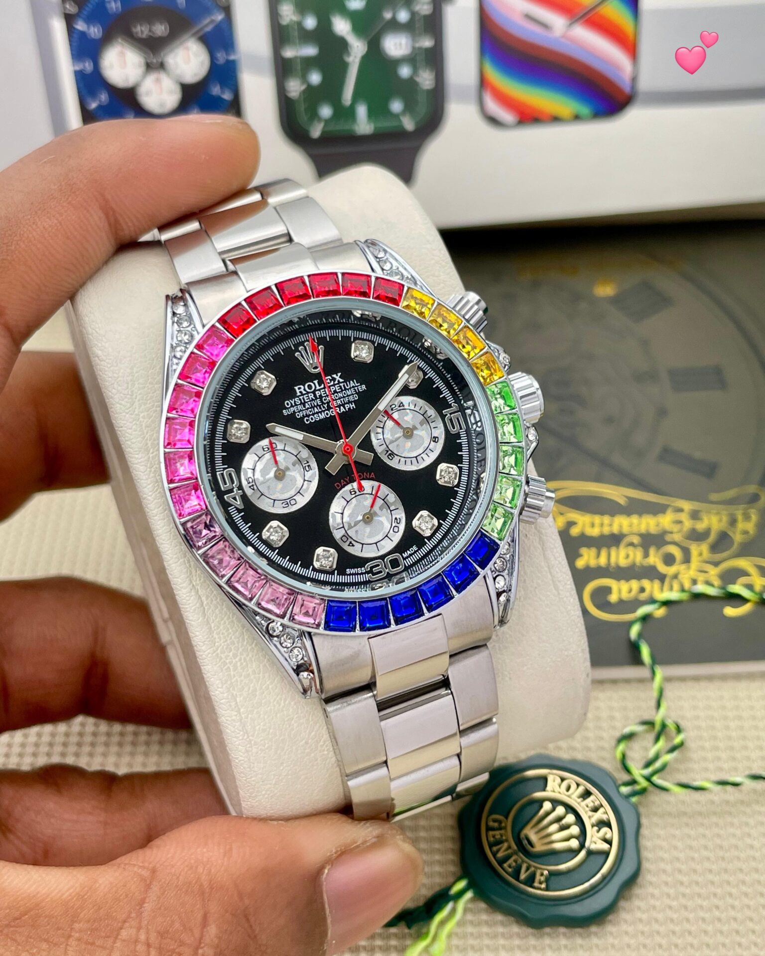 Buy First Copy Rolex Daytona Rainbow Chronograph Watch for Men 40mm - Master Quality 7A Mirror at Lowest Price Online India