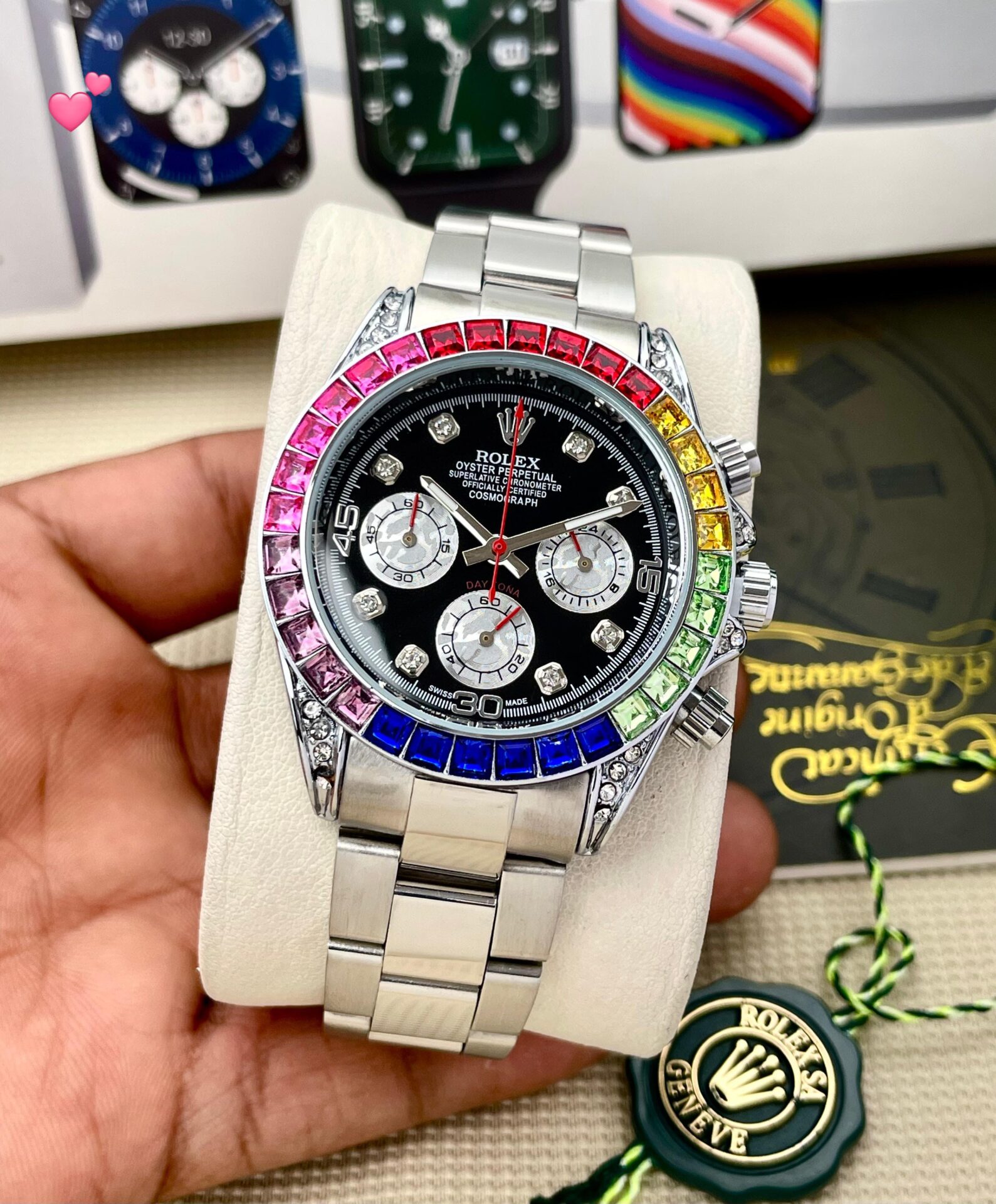 Buy First Copy Rolex Daytona Rainbow Chronograph Watch for Men 40mm - Master Quality 7A Mirror at Lowest Price Online India