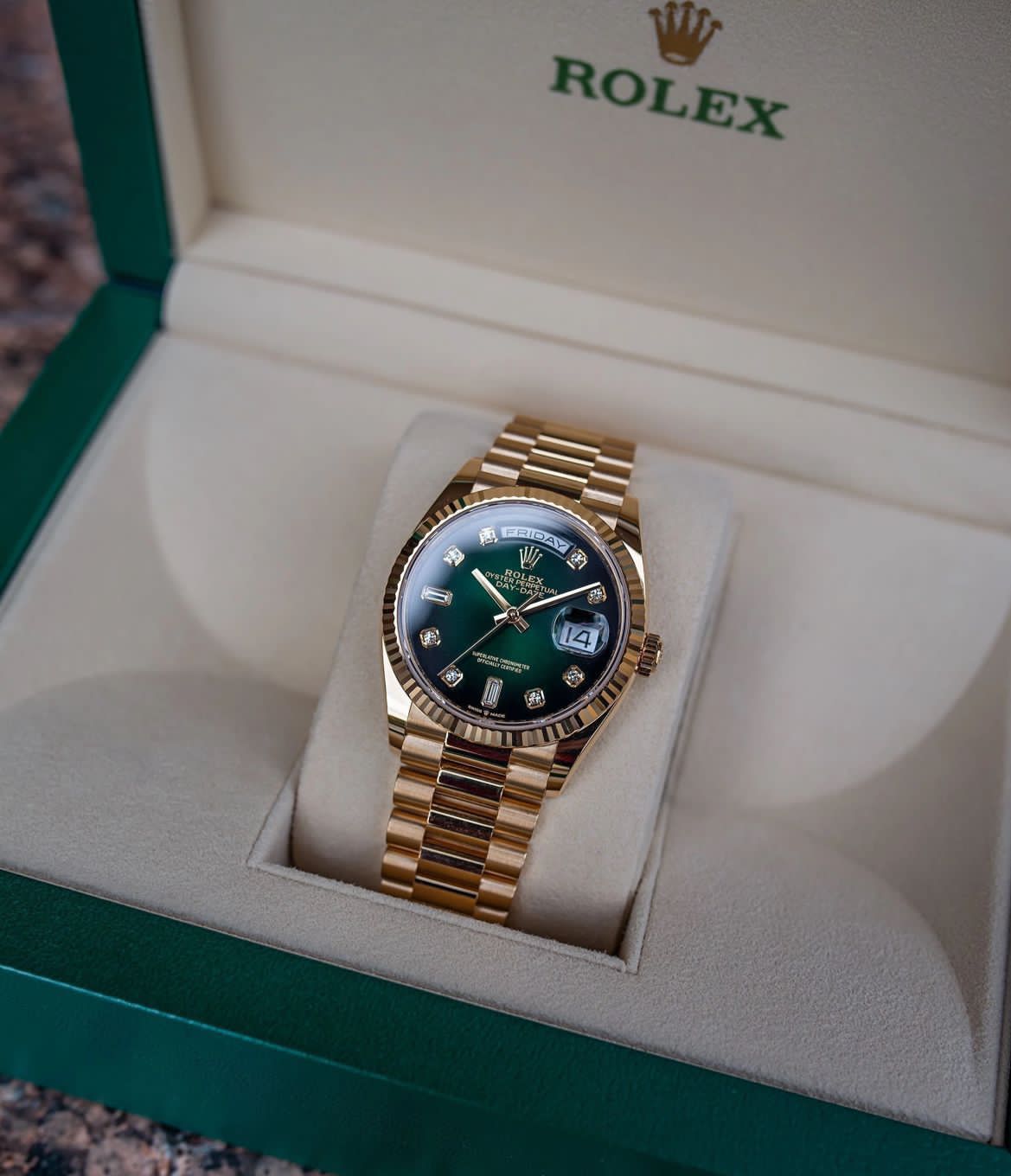 Buy First Copy Rolex Day-Date Green Dial Watch for Men 43mm - Master Quality 7A Mirror at Lowest Price Online India