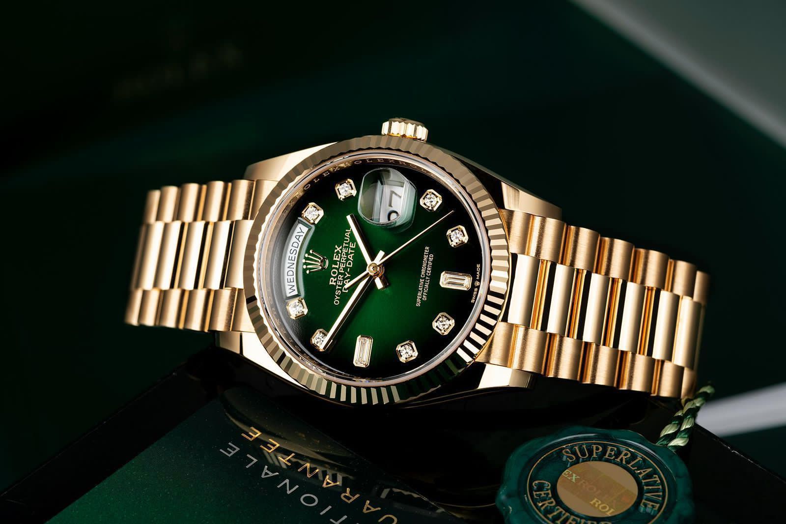 Buy First Copy Rolex Day-Date Green Dial Watch for Men 43mm - Master Quality 7A Mirror at Lowest Price Online India