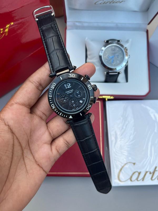 Buy First Copy Cartier Pasha Chronograph Men’s Watch – Black Leather Strap - Master Quality 7A Mirror at Lowest Price Online India