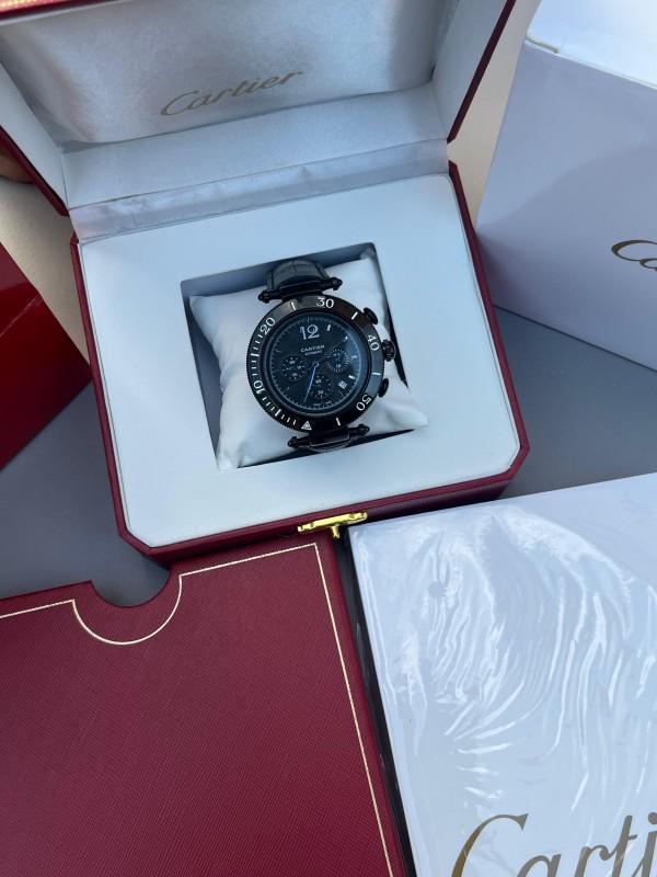Buy First Copy Cartier Pasha Chronograph Men’s Watch – Black Leather Strap - Master Quality 7A Mirror at Lowest Price Online India