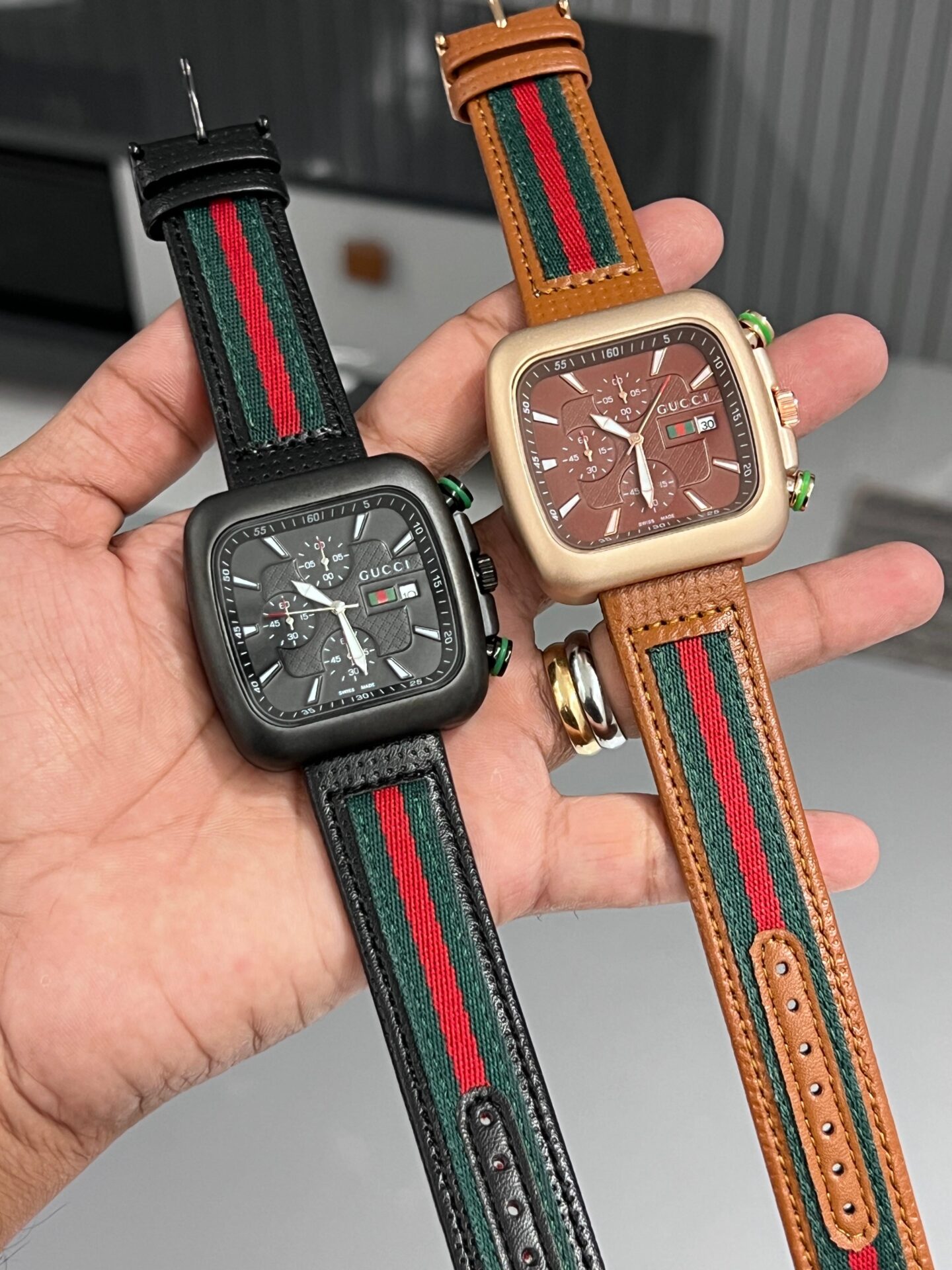 Buy First Copy Gucci Men’s Watches Square Face with Web Stripe Strap - Master Quality 7A Mirror at Lowest Price Online India