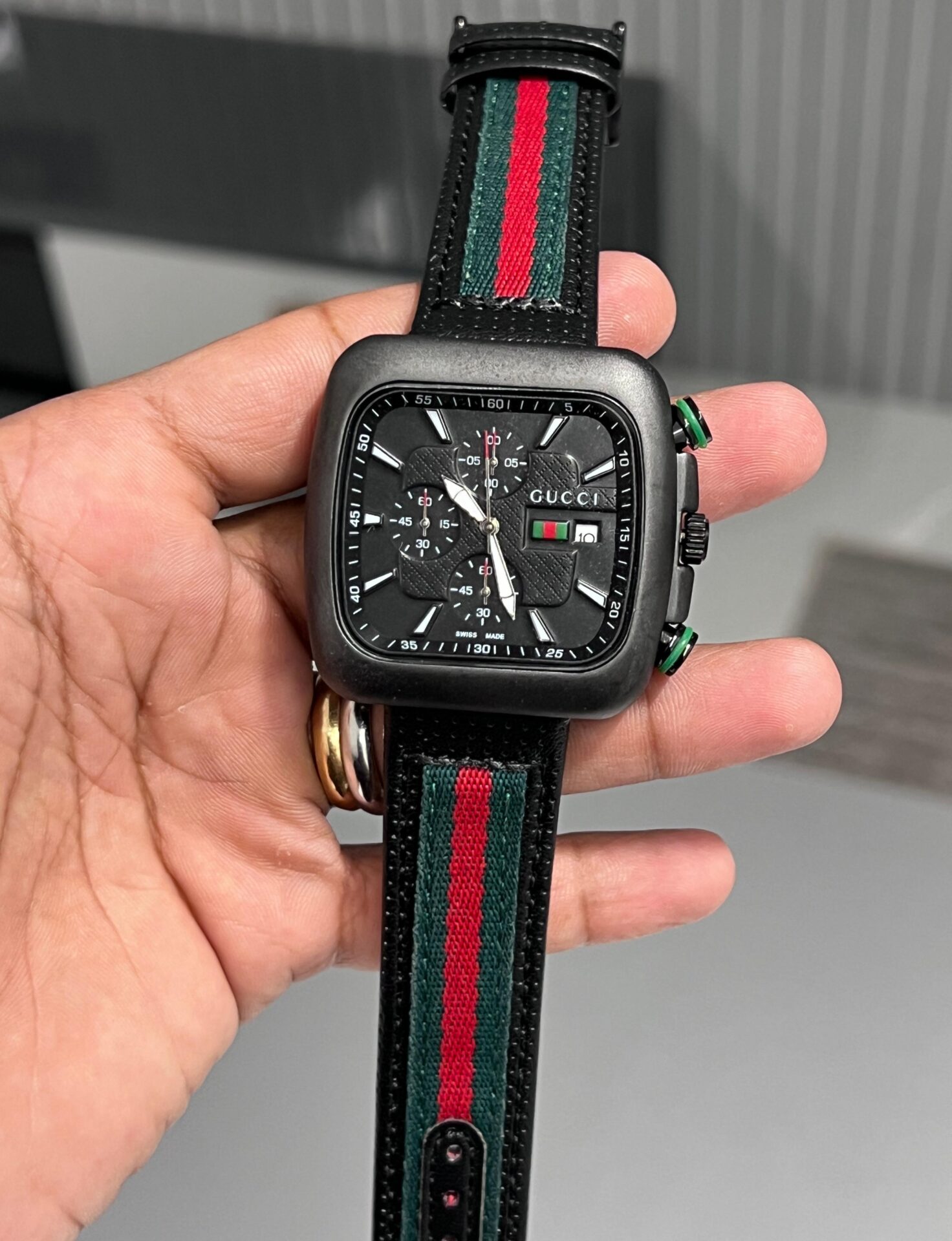 Buy First Copy Gucci Men’s Watches Square Face with Web Stripe Strap - Master Quality 7A Mirror at Lowest Price Online India