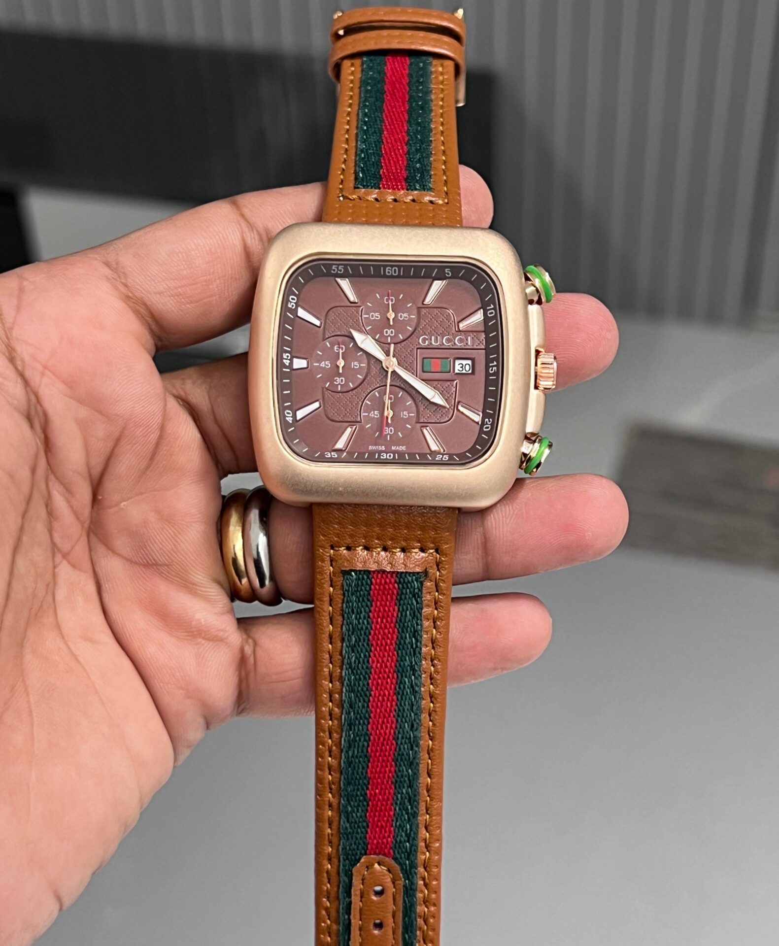 Buy First Copy Gucci Men’s Watches Square Face with Web Stripe Strap - Master Quality 7A Mirror at Lowest Price Online India