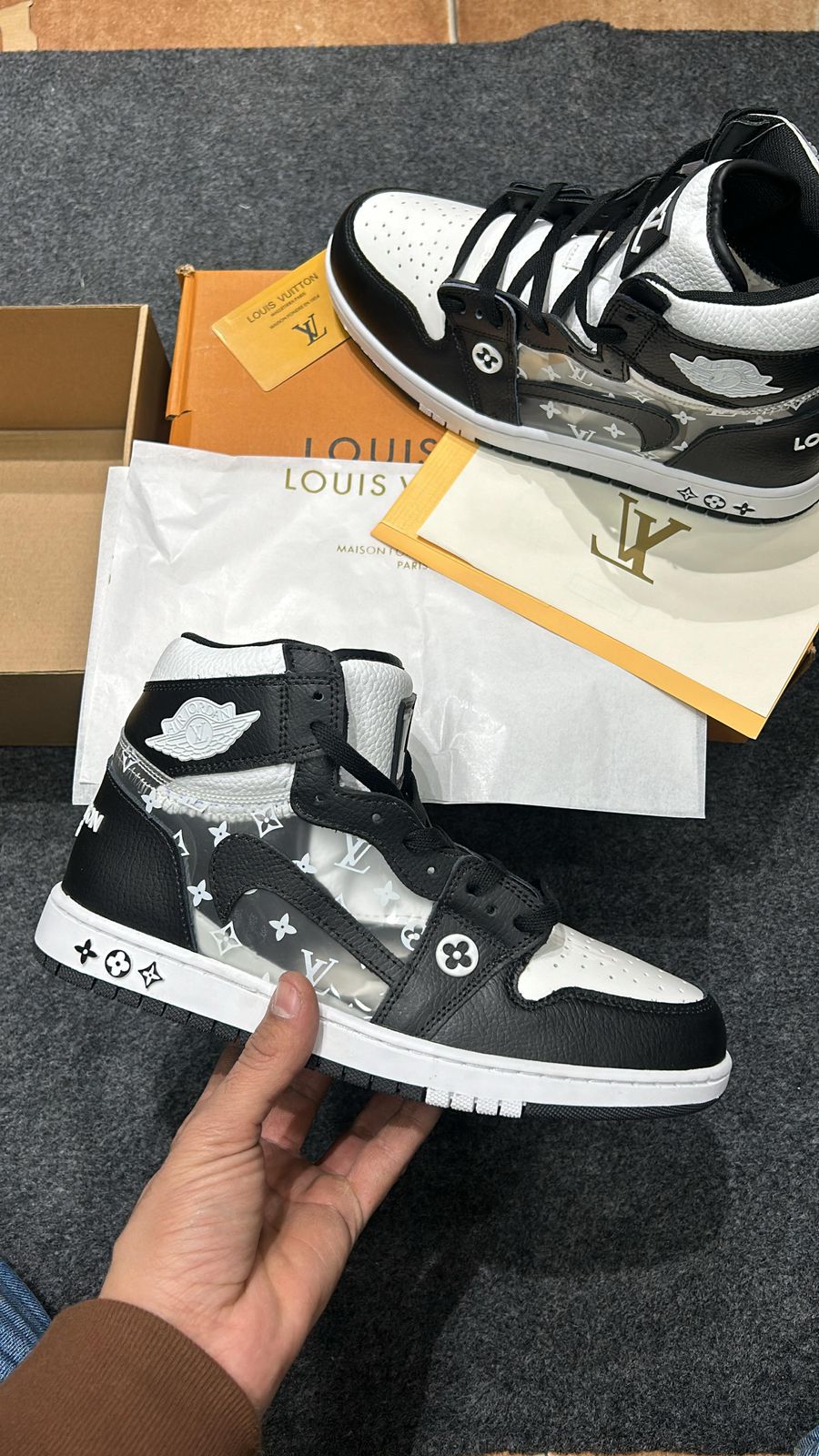 Buy First Copy Air Jordan 1 x Louis Vuitton High Ankle Sneakers For Men - Master Quality 7A Mirror at Lowest Price Online India
