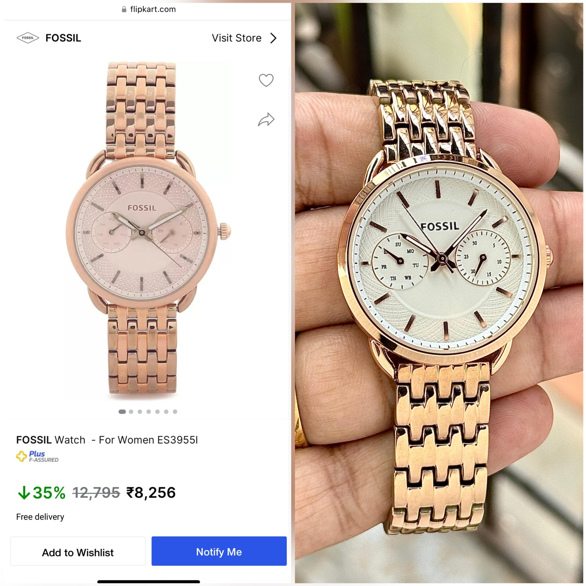 Buy First Copy Fossil ES3713 Chronograph Watch for Women 35mm - Master Quality 7A Mirror at Lowest Price Online India