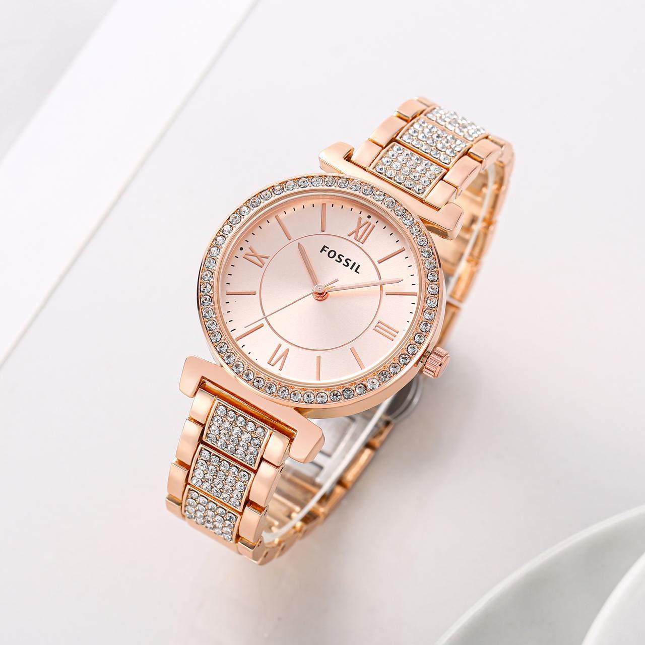 Buy First Copy Fossil Women’s Watch Rose Gold With Crystals 37mm - Master Quality 7A Mirror at Lowest Price Online India