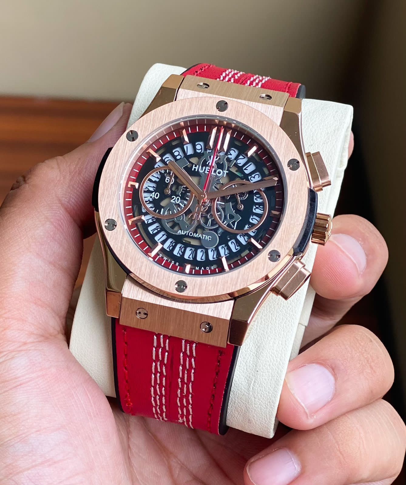 Buy First Copy Hublot Skeleton Dial Red Fibre Strap Men’s Watch - Master Quality 7A Mirror at Lowest Price Online India