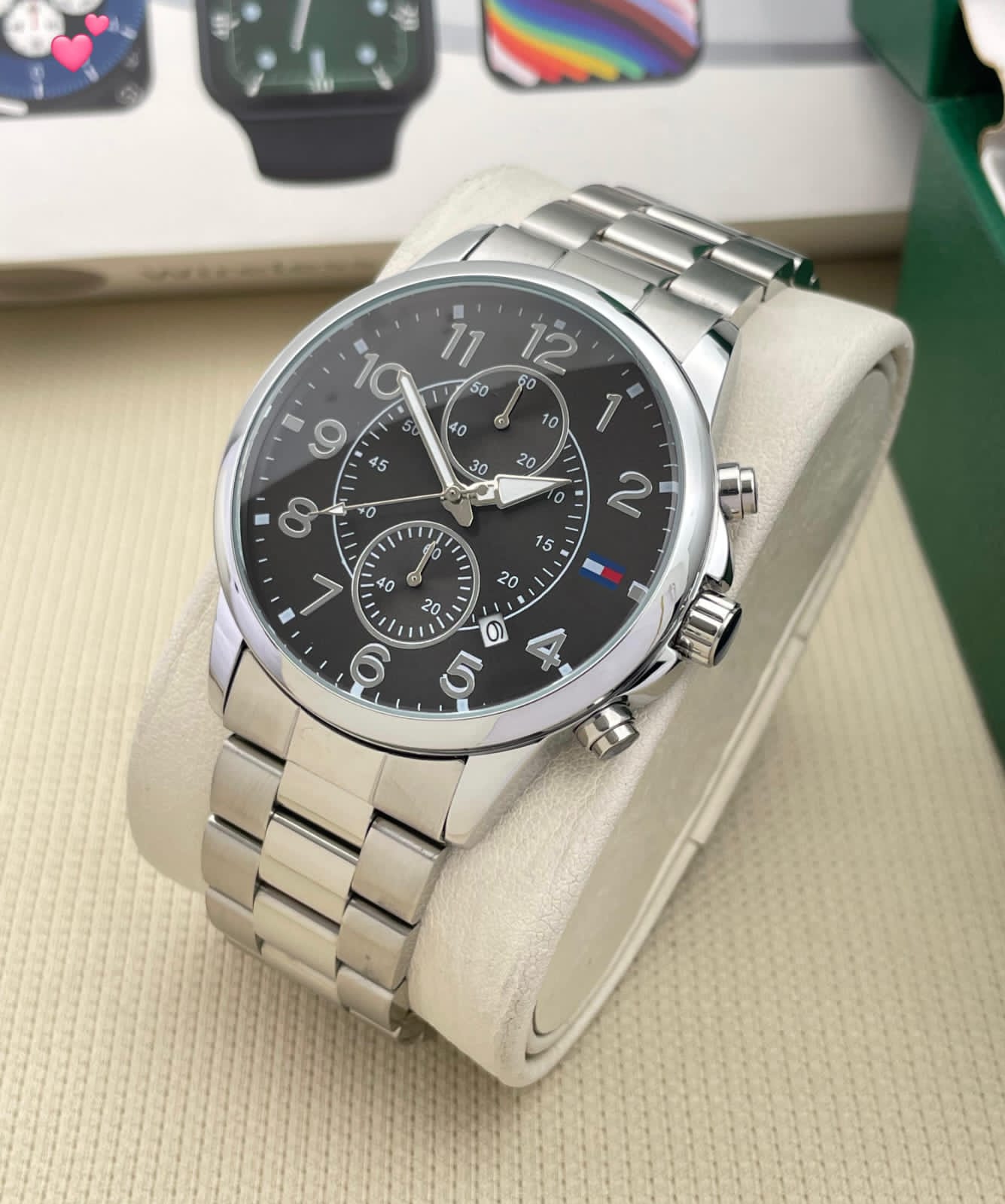 Buy First Copy Tommy Hilfiger Tradition Silver Black PV Men’s Chronograph Watch 43mm - Master Quality 7A Mirror at Lowest Price Online India