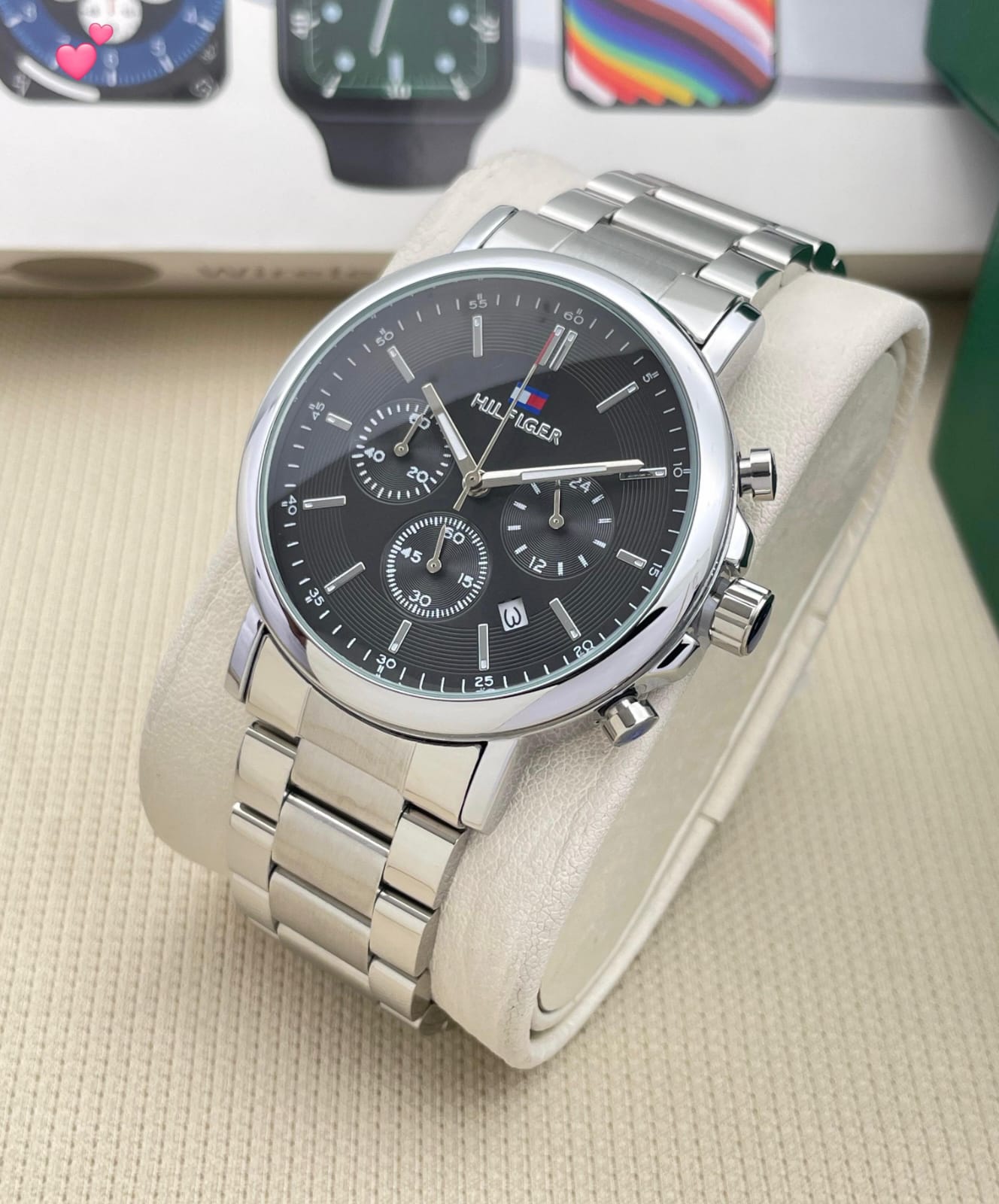 Buy First Copy Tommy Hilfiger Tradition Silver Black PV Men’s Chronograph Watch 43mm - Master Quality 7A Mirror at Lowest Price Online India